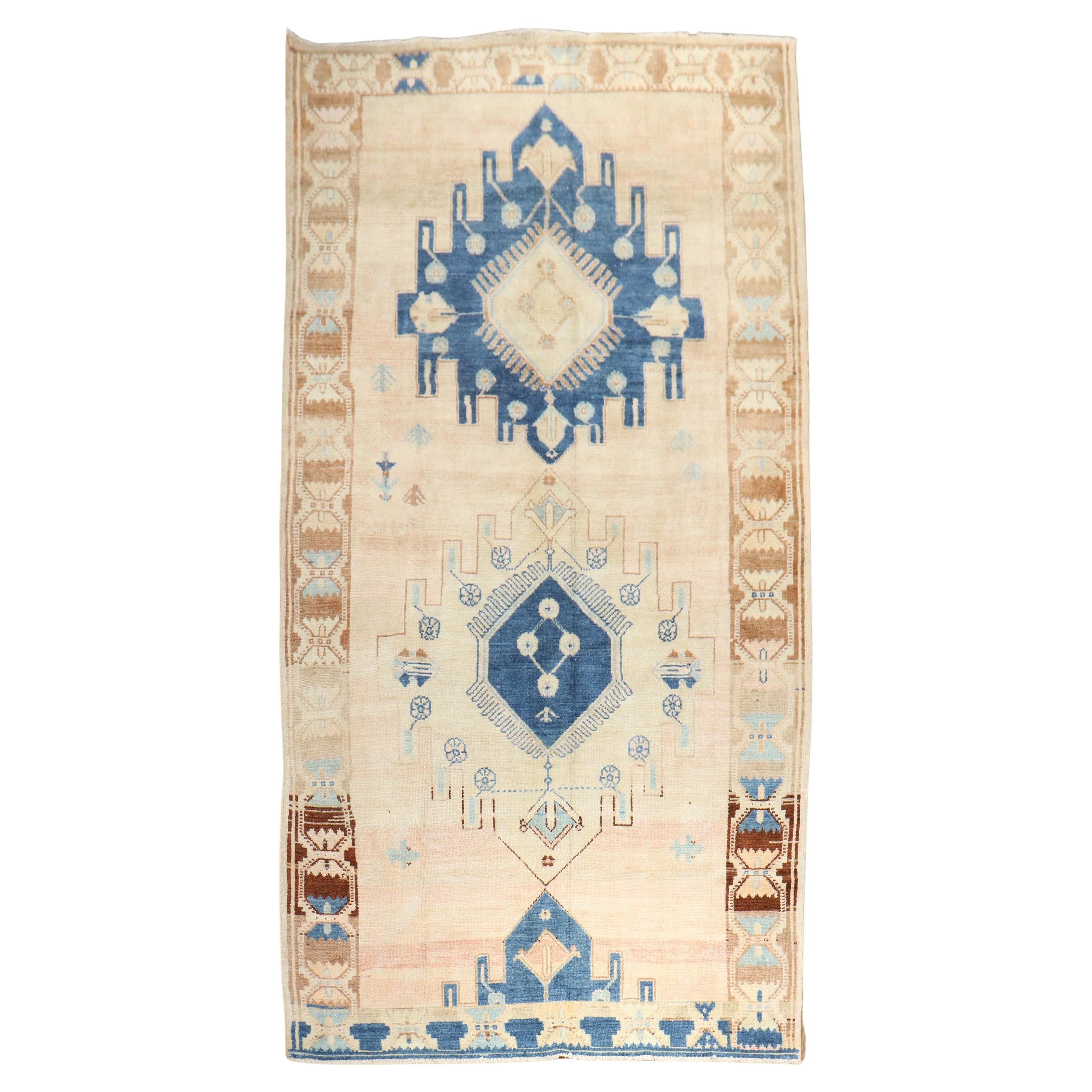 Zabihi Collection Vintage Turkish Anatolian Geometric Gallery Rug For Sale