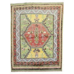 Zabihi Collection Vintage Turkish Anatolian Scatter Square Yellow Green Rug