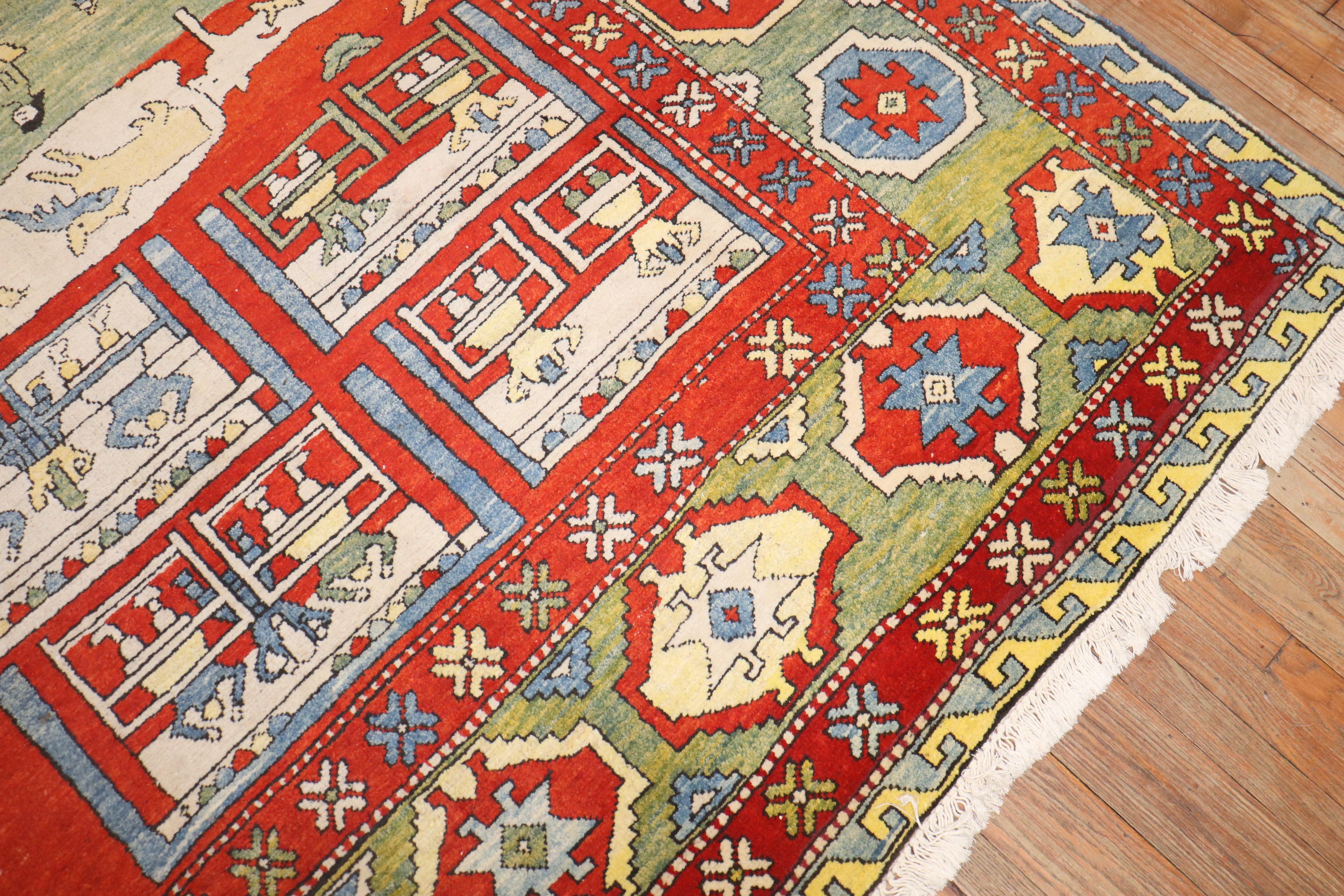 Zabihi Collection Vintage Turkish Azari Animal Scenic Rug For Sale 4