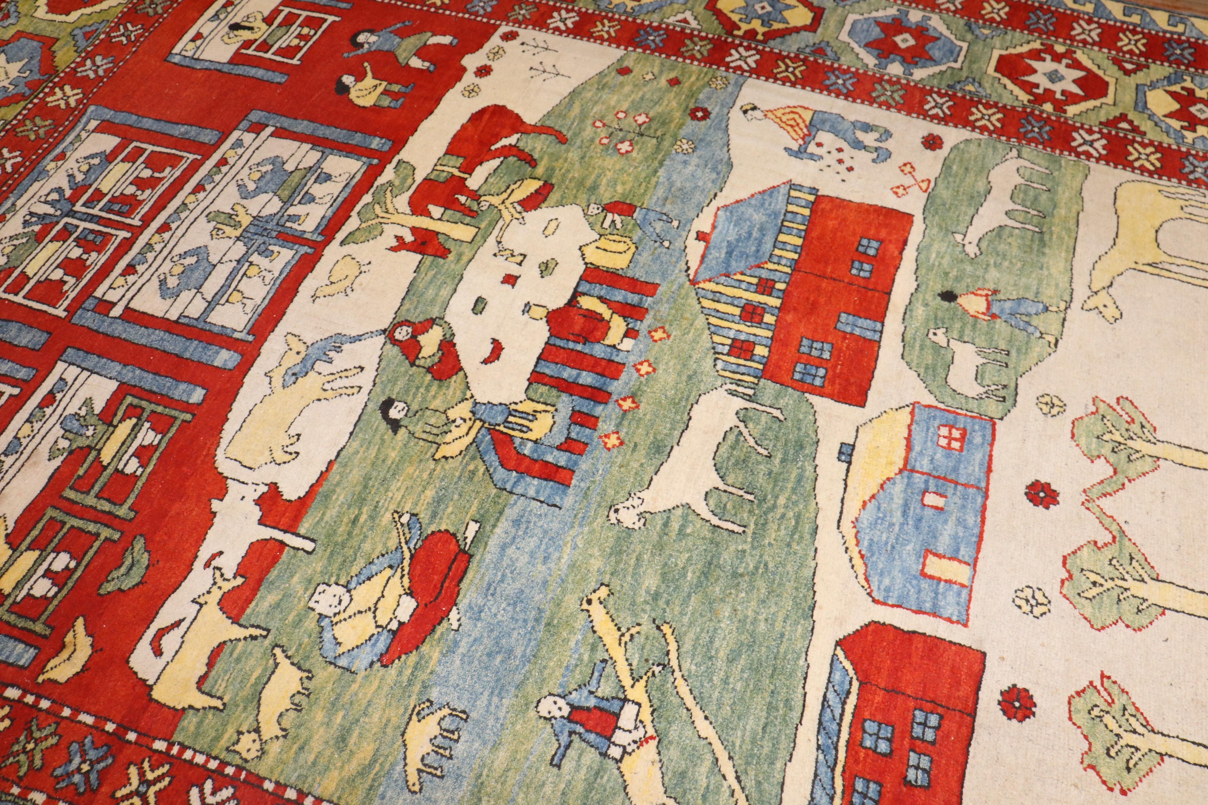 Zabihi Collection Vintage Turkish Azari Animal Scenic Rug In Good Condition For Sale In New York, NY