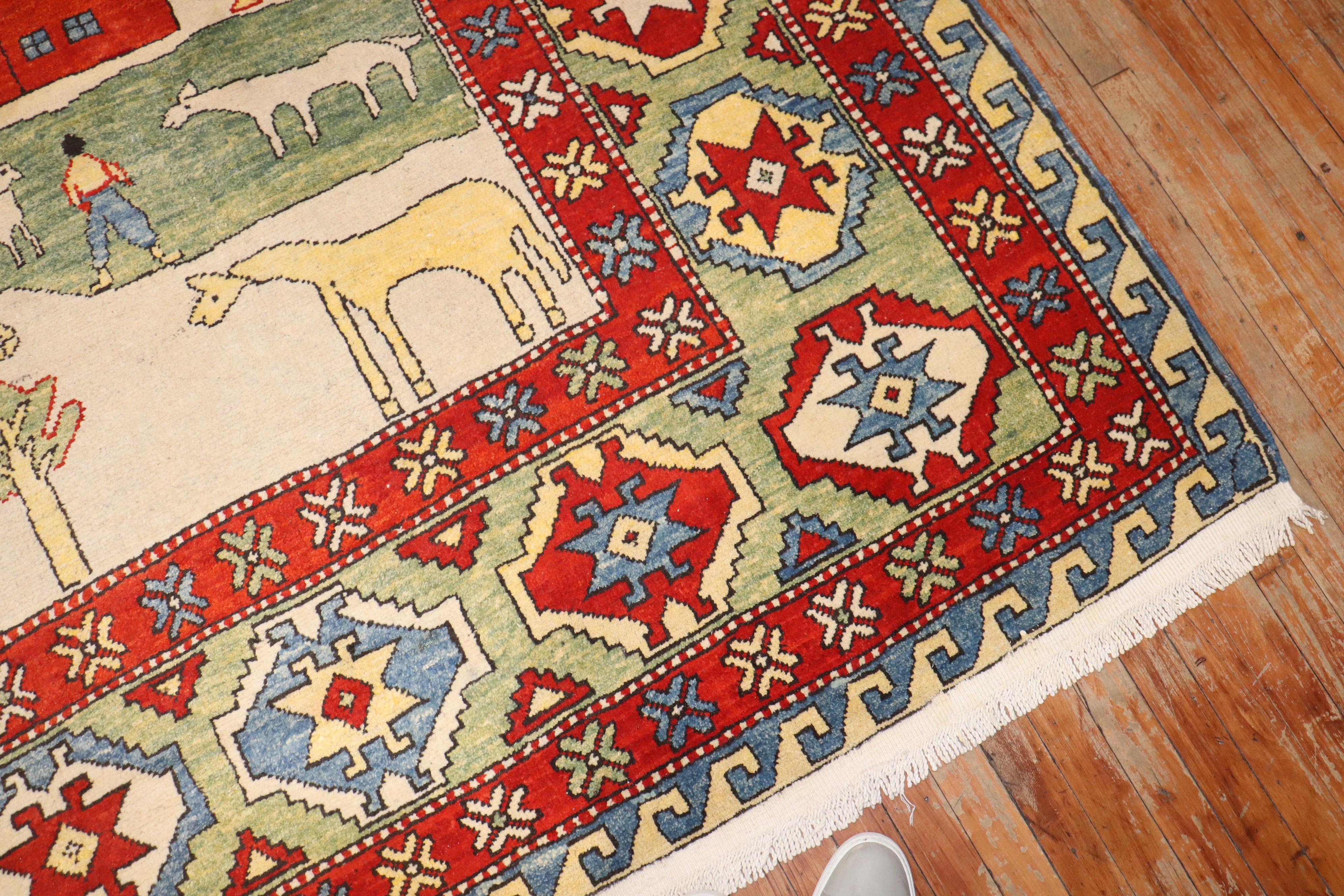 Zabihi Collection Vintage Turkish Azari Animal Scenic Rug For Sale 2