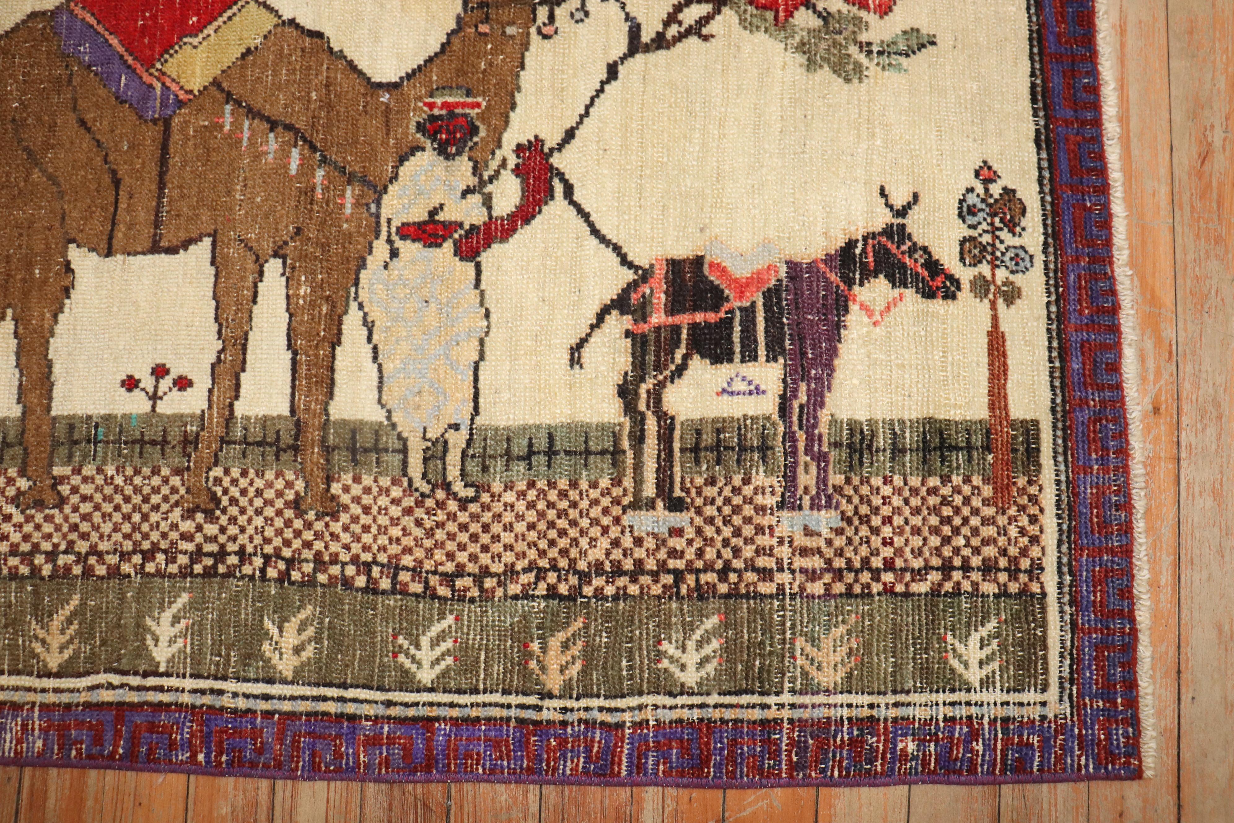 Folk Art Zabihi Collection Vintage Turkish Camel Donkey Rug For Sale