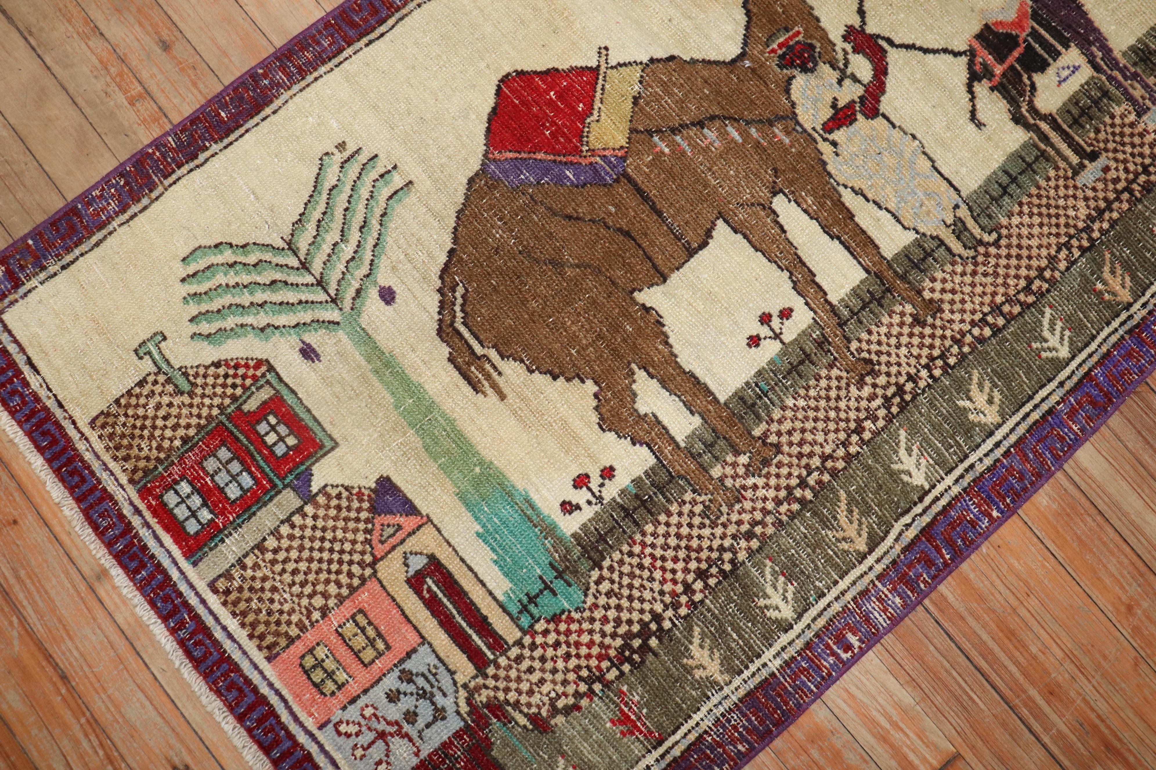 Hand-Woven Zabihi Collection Vintage Turkish Camel Donkey Rug For Sale