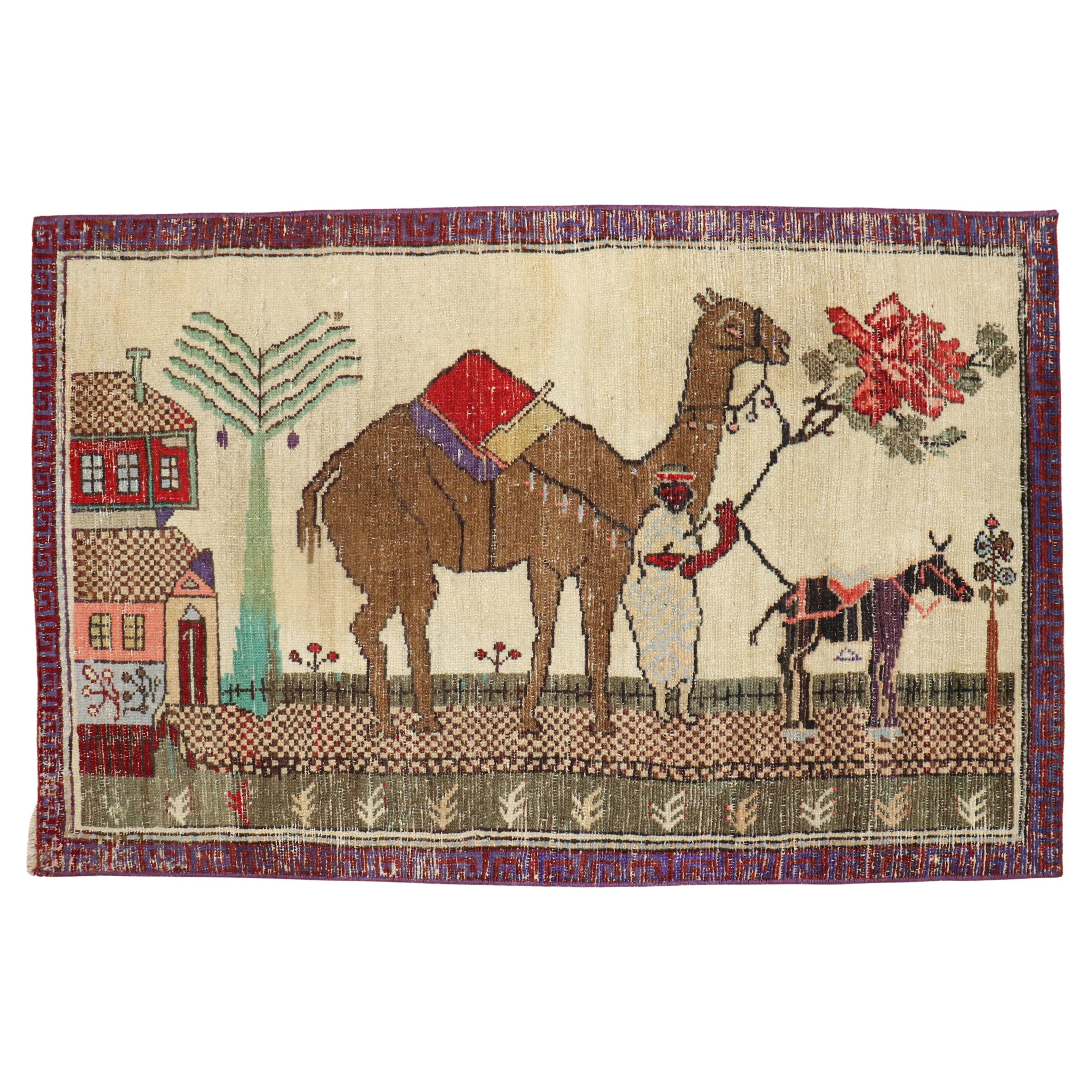 Zabihi Collection Vintage Turkish Camel Donkey Rug For Sale