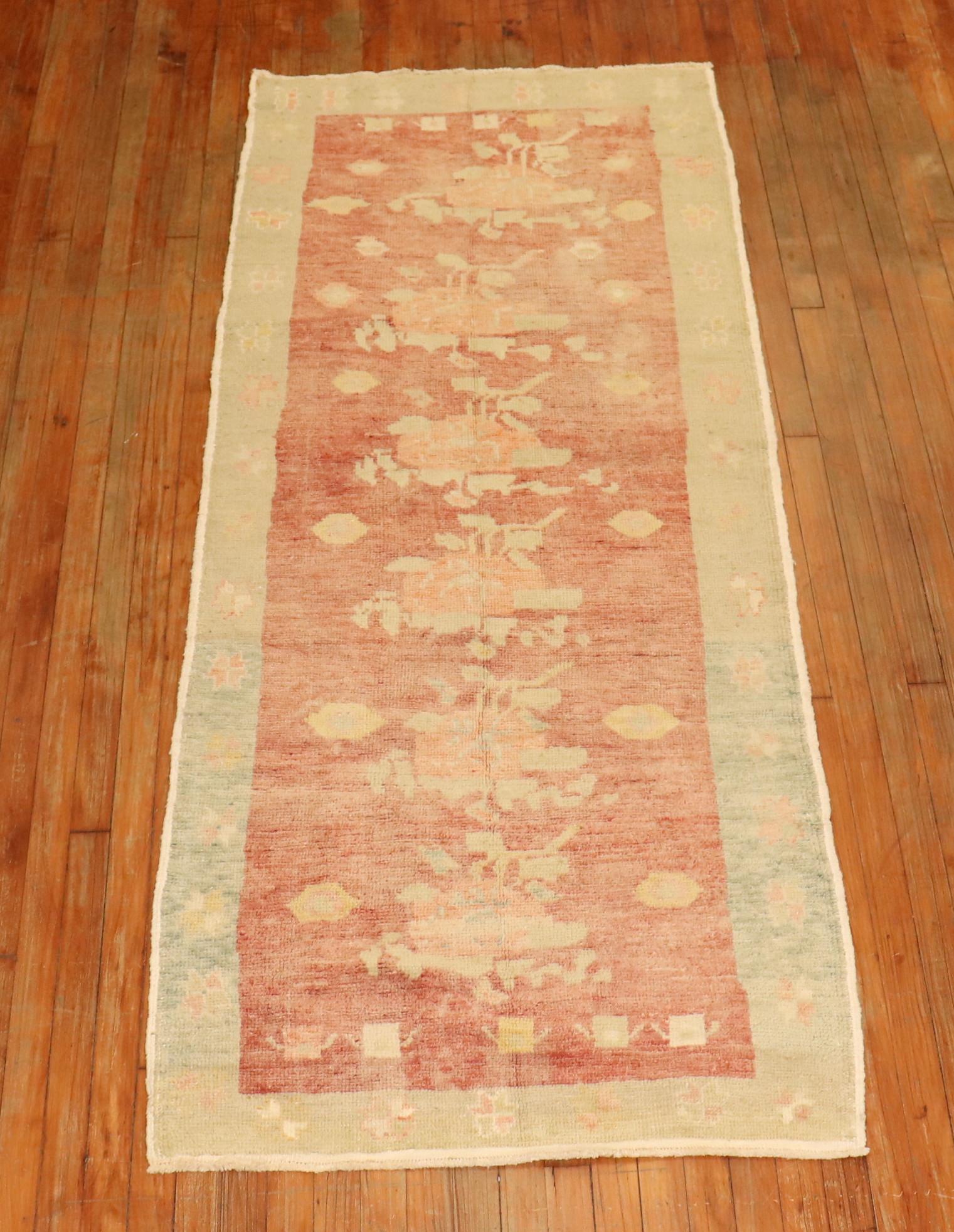 Mid-Century Modern Zabihi Collection Vintage Turkish Floral Konya Runner For Sale