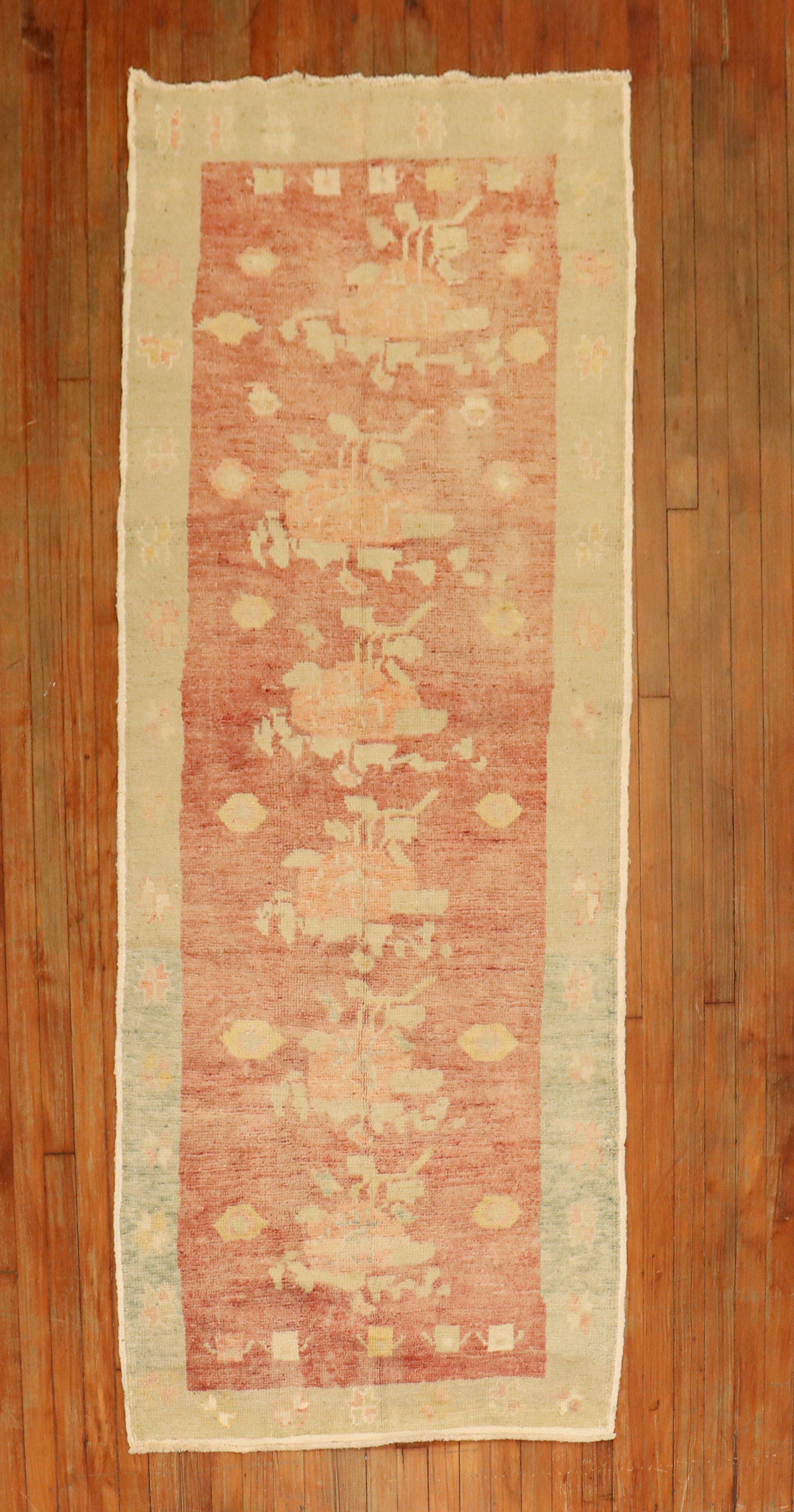 Hand-Woven Zabihi Collection Vintage Turkish Floral Konya Runner For Sale