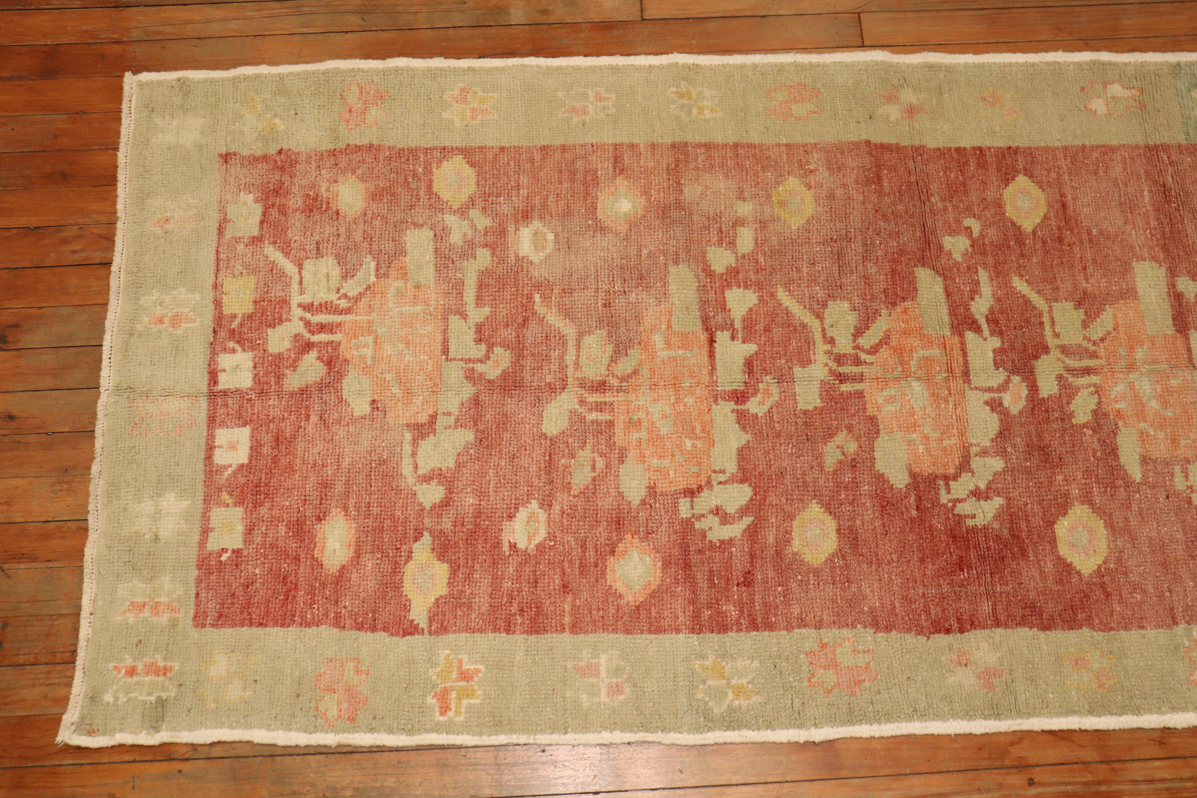 20th Century Zabihi Collection Vintage Turkish Floral Konya Runner For Sale