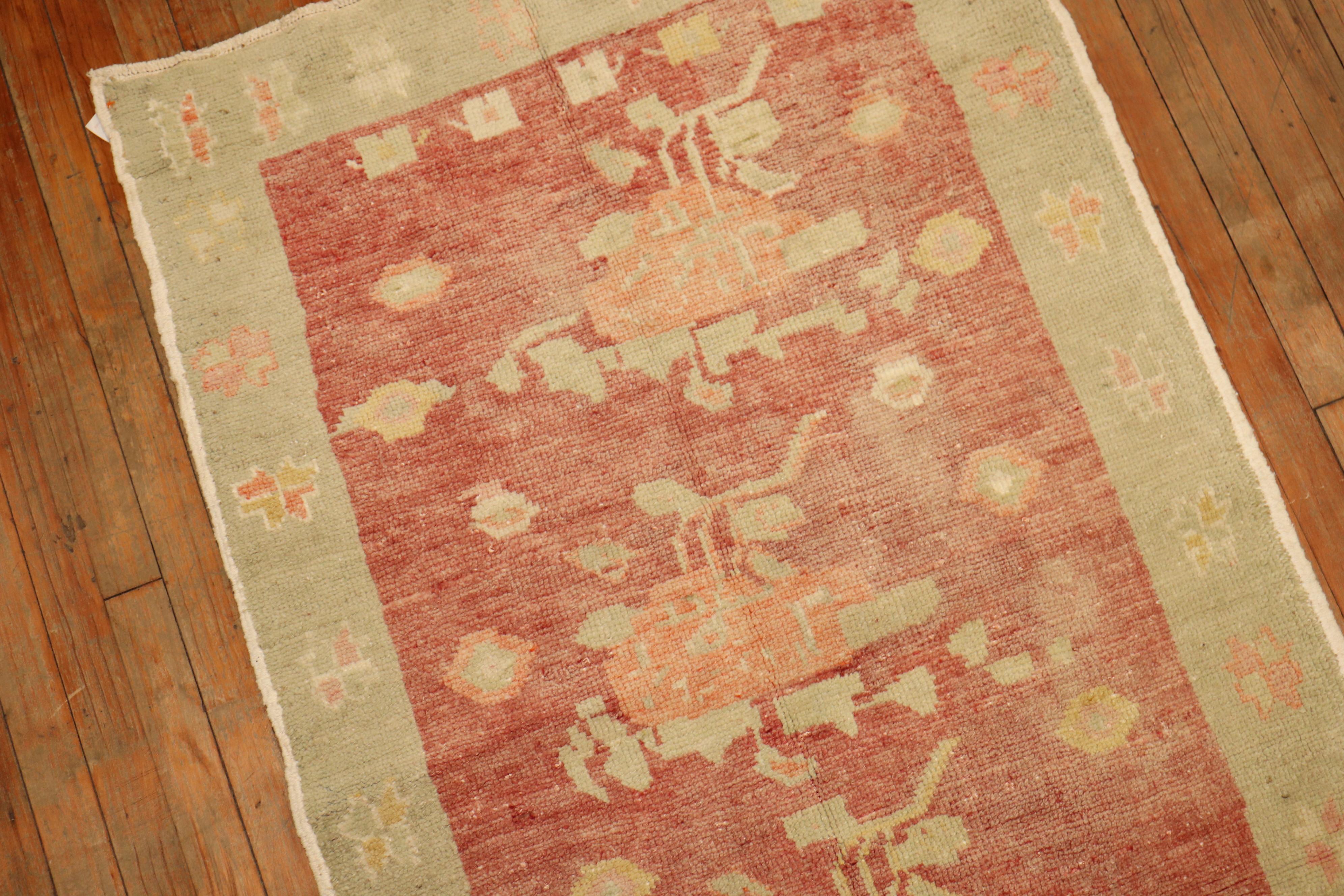 Wool Zabihi Collection Vintage Turkish Floral Konya Runner For Sale
