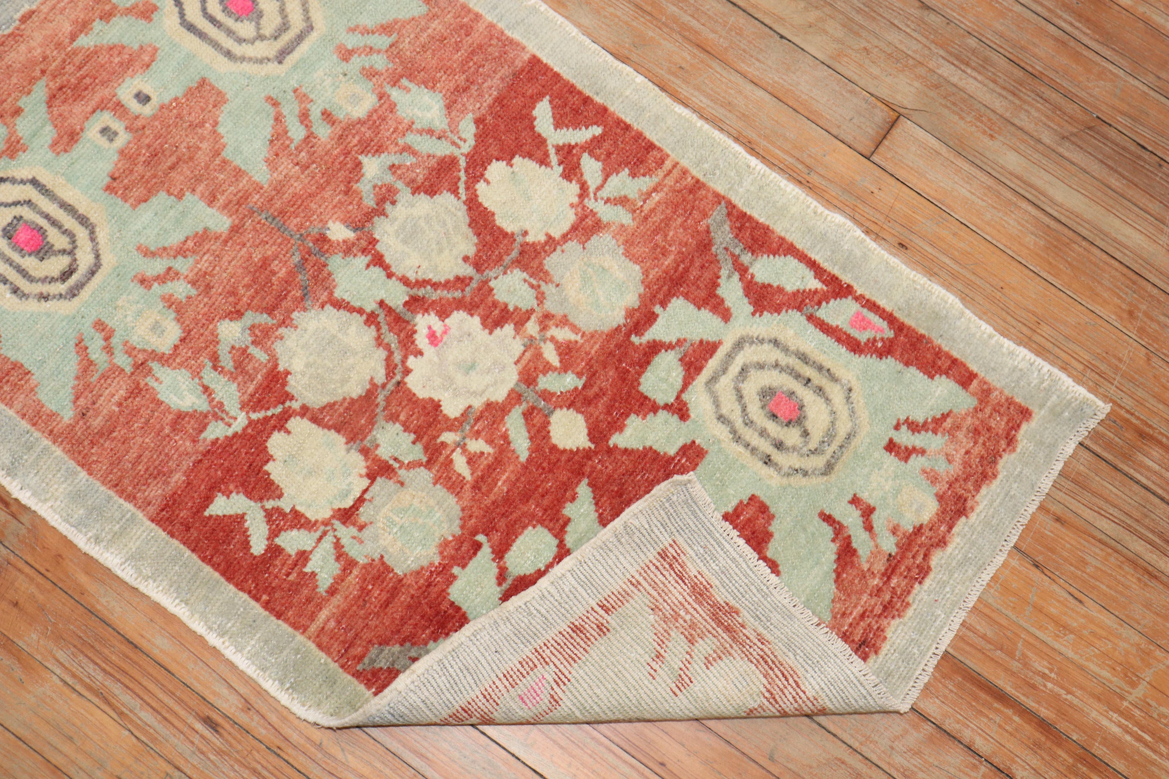 Mid-Century Modern Zabihi Collection Vintage Turkish Floral Small Rug For Sale