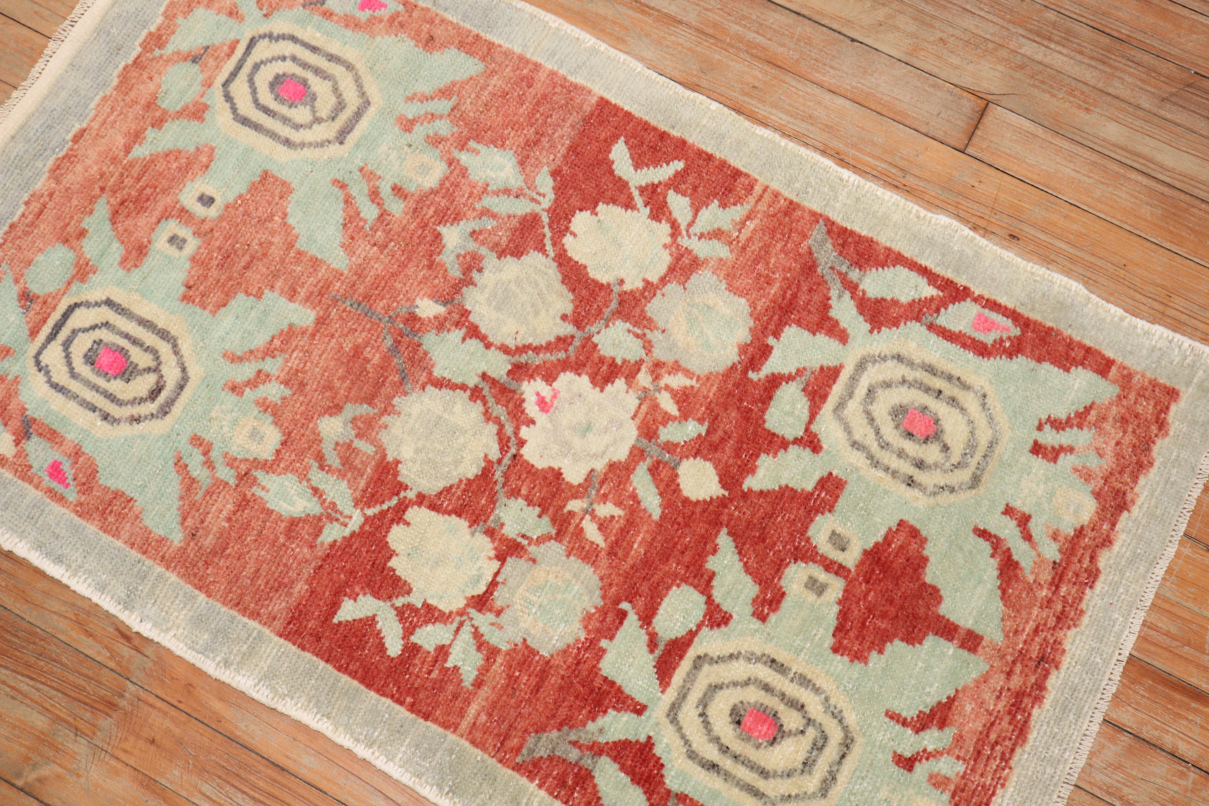 Hand-Woven Zabihi Collection Vintage Turkish Floral Small Rug For Sale