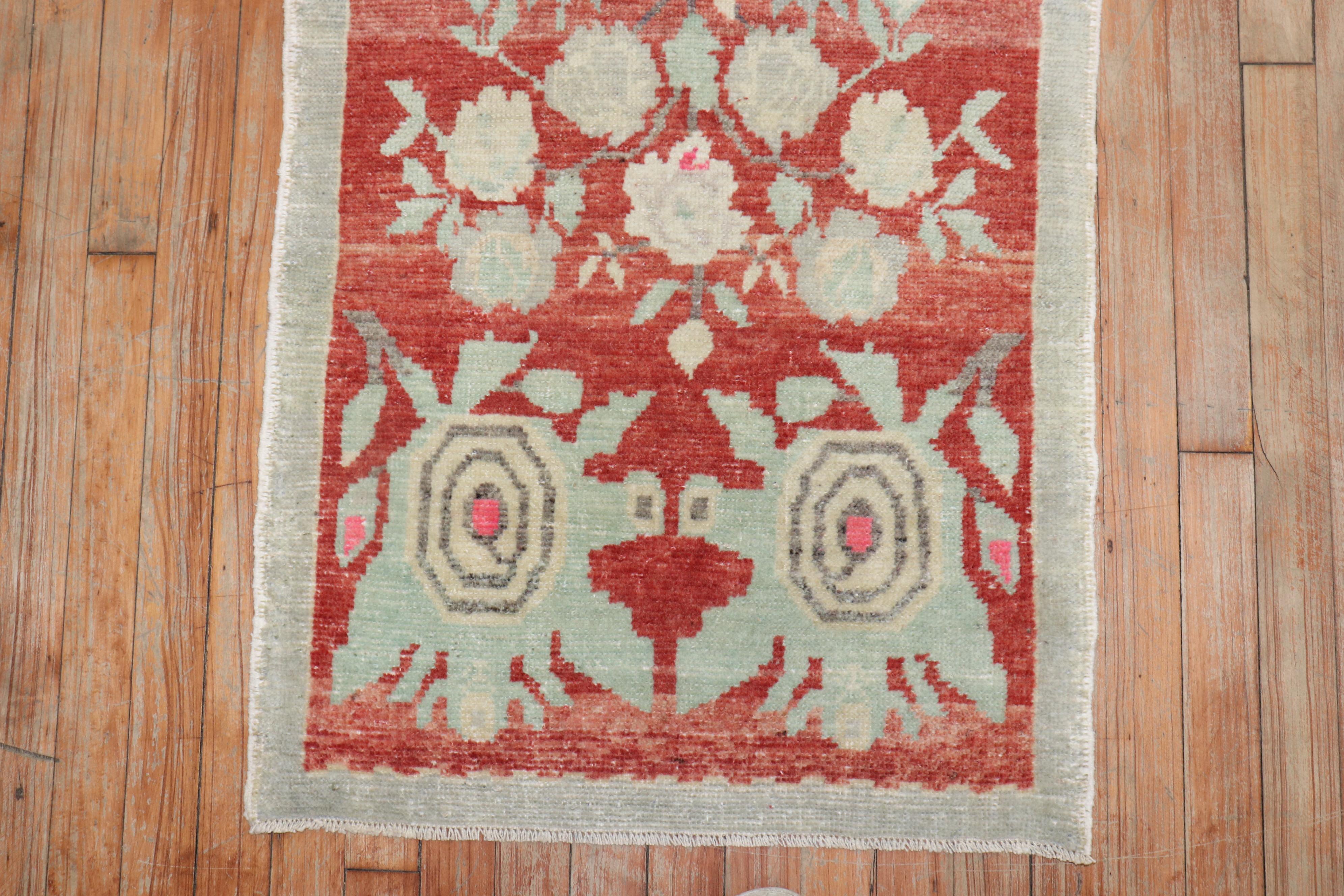 20th Century Zabihi Collection Vintage Turkish Floral Small Rug For Sale