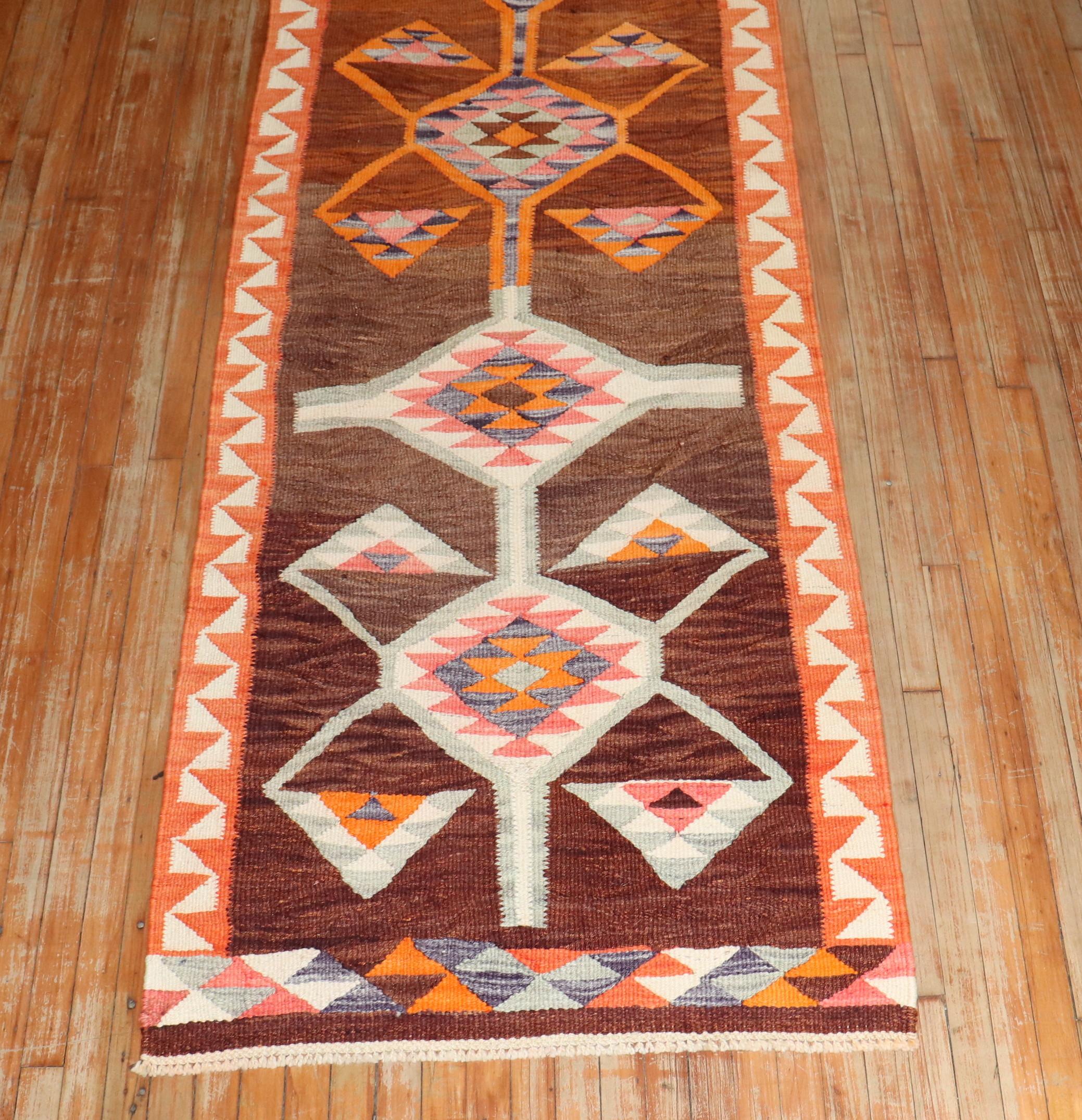 Zabihi Collection Vintage Turkish Geometric Kilim Runner For Sale 3