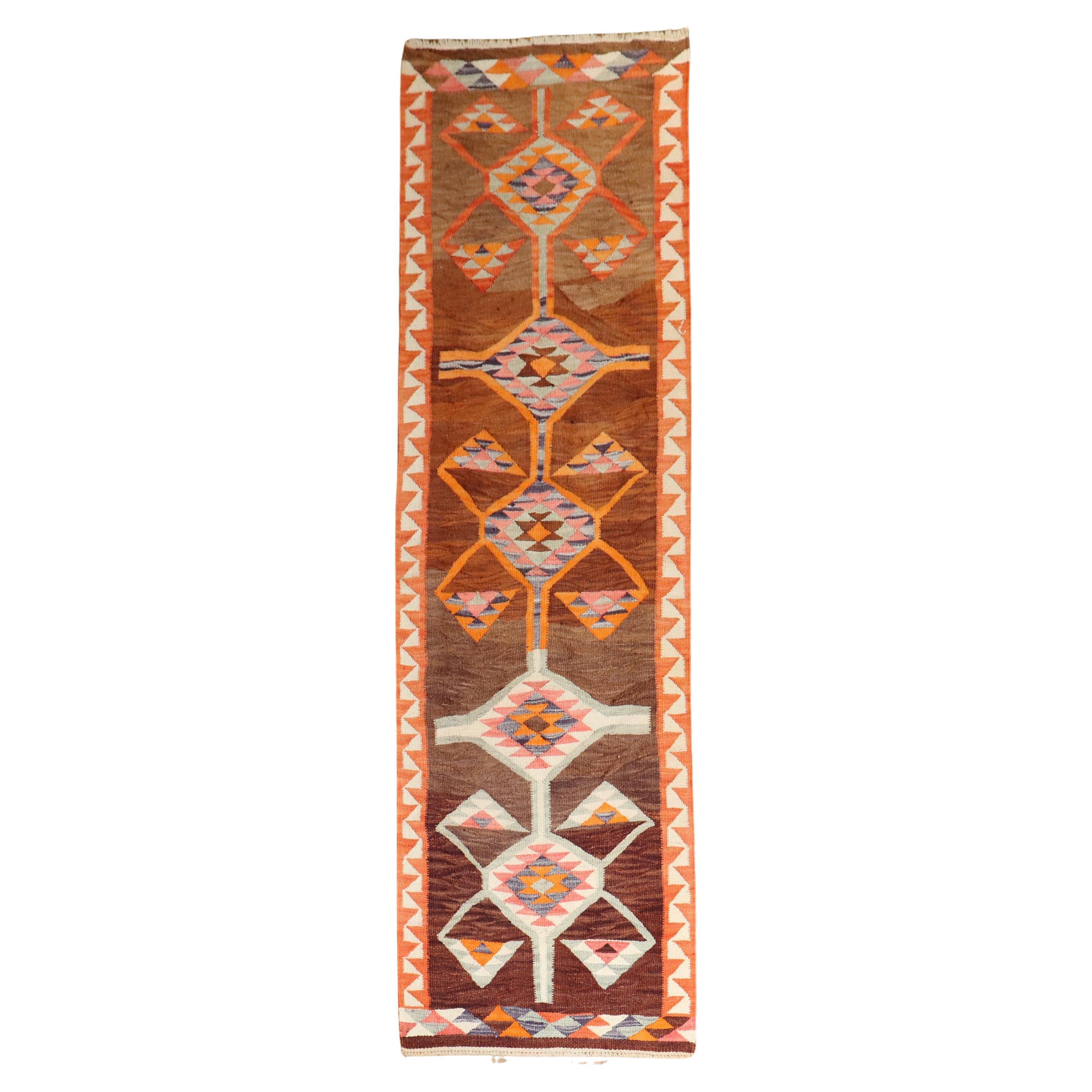 Zabihi Collection Vintage Turkish Geometric Kilim Runner
