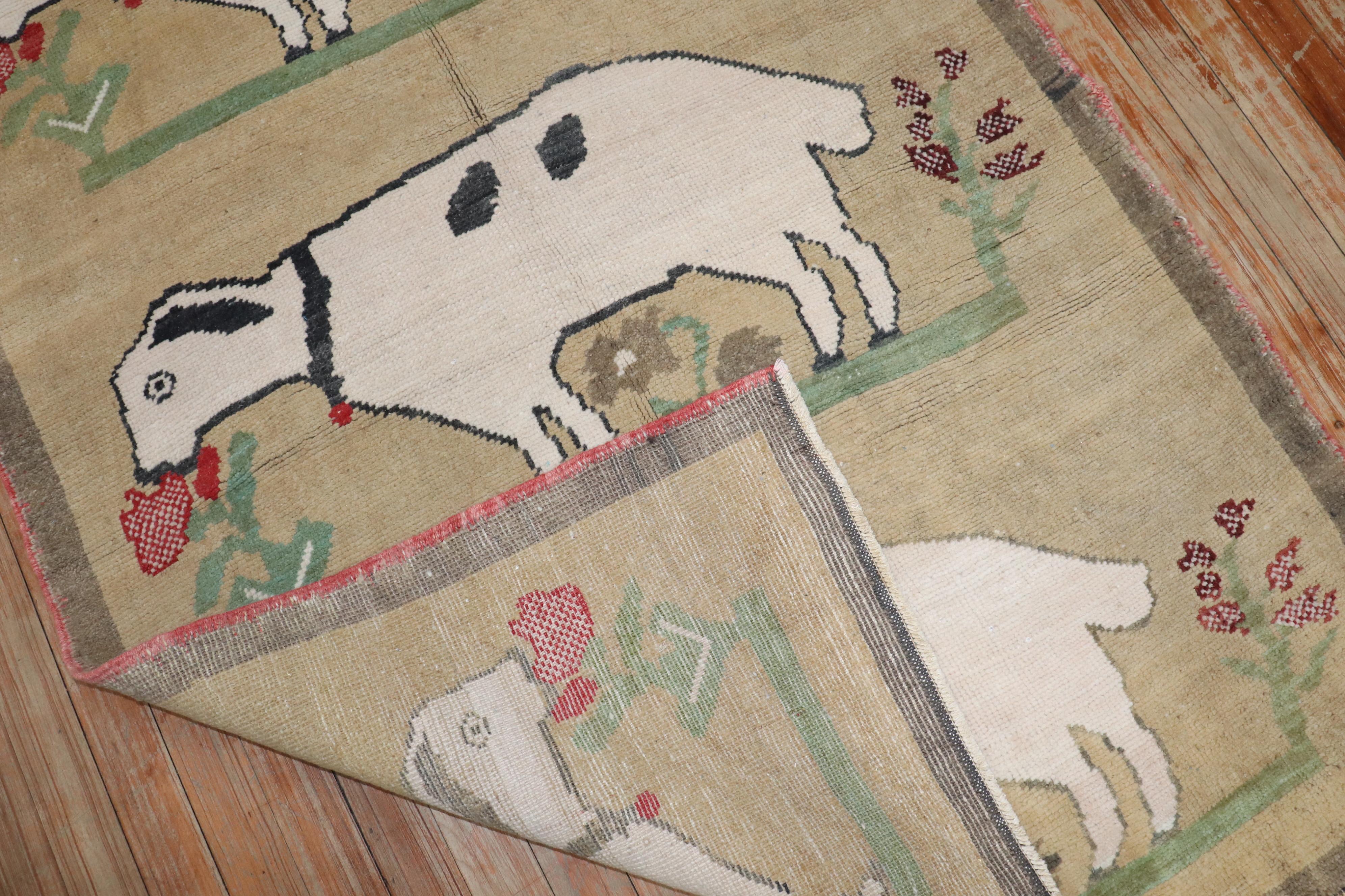 Hand-Knotted Zabihi Collection Vintage Turkish Goat Sheep Runner For Sale