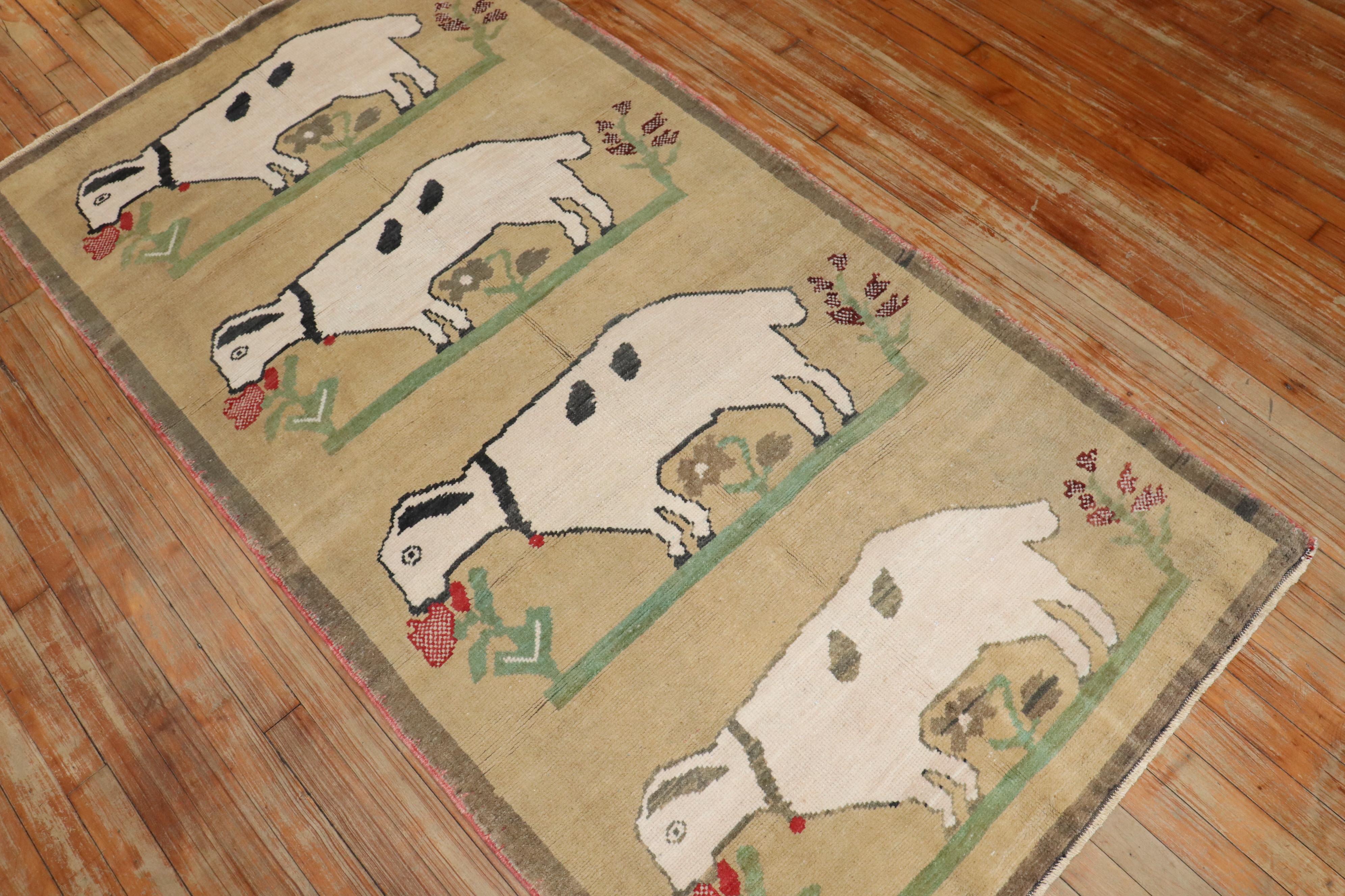 Zabihi Collection Vintage Turkish Goat Sheep Runner In Good Condition For Sale In New York, NY