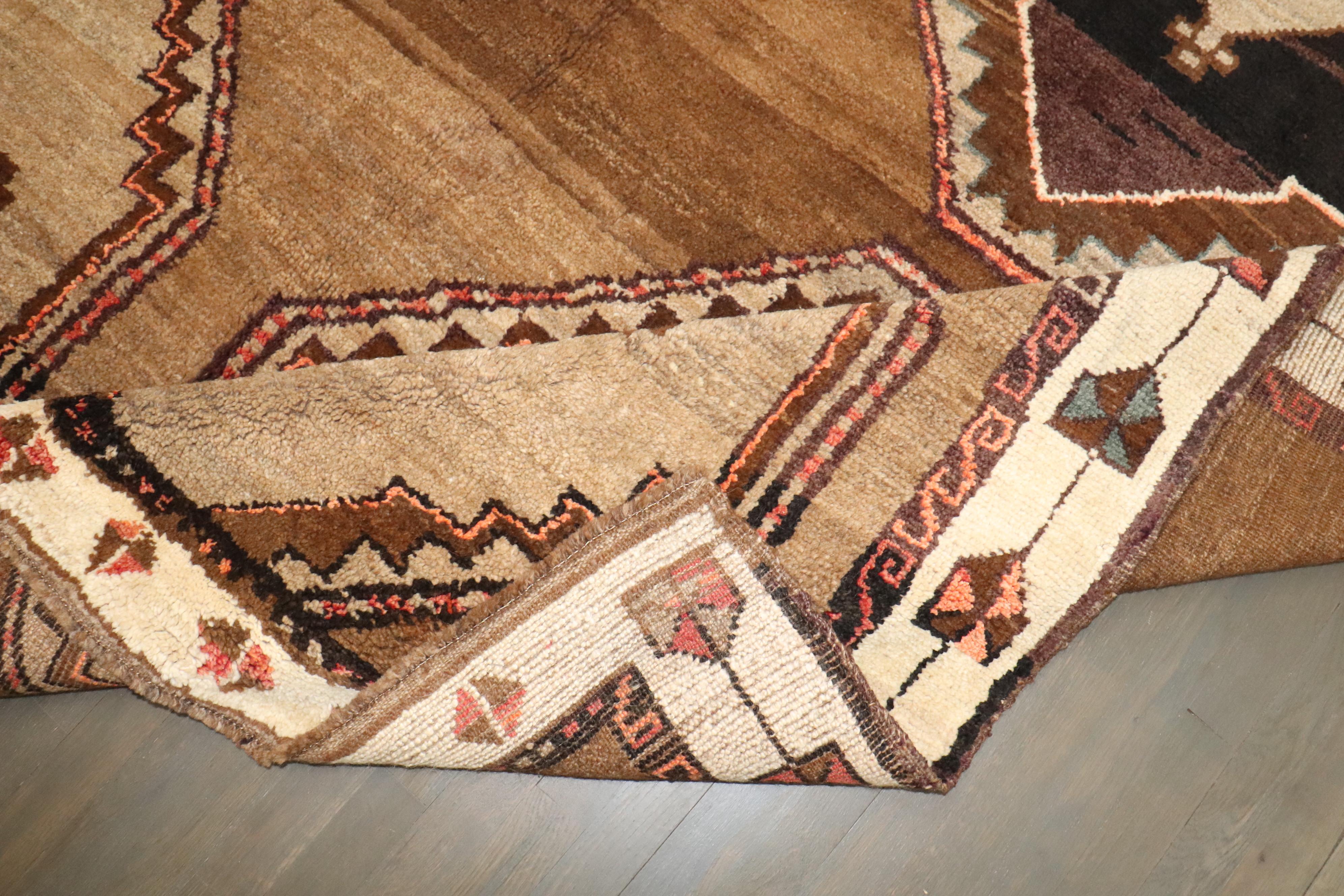 Wool Zabihi Collection Vintage Turkish Kars Geometric Rug For Sale
