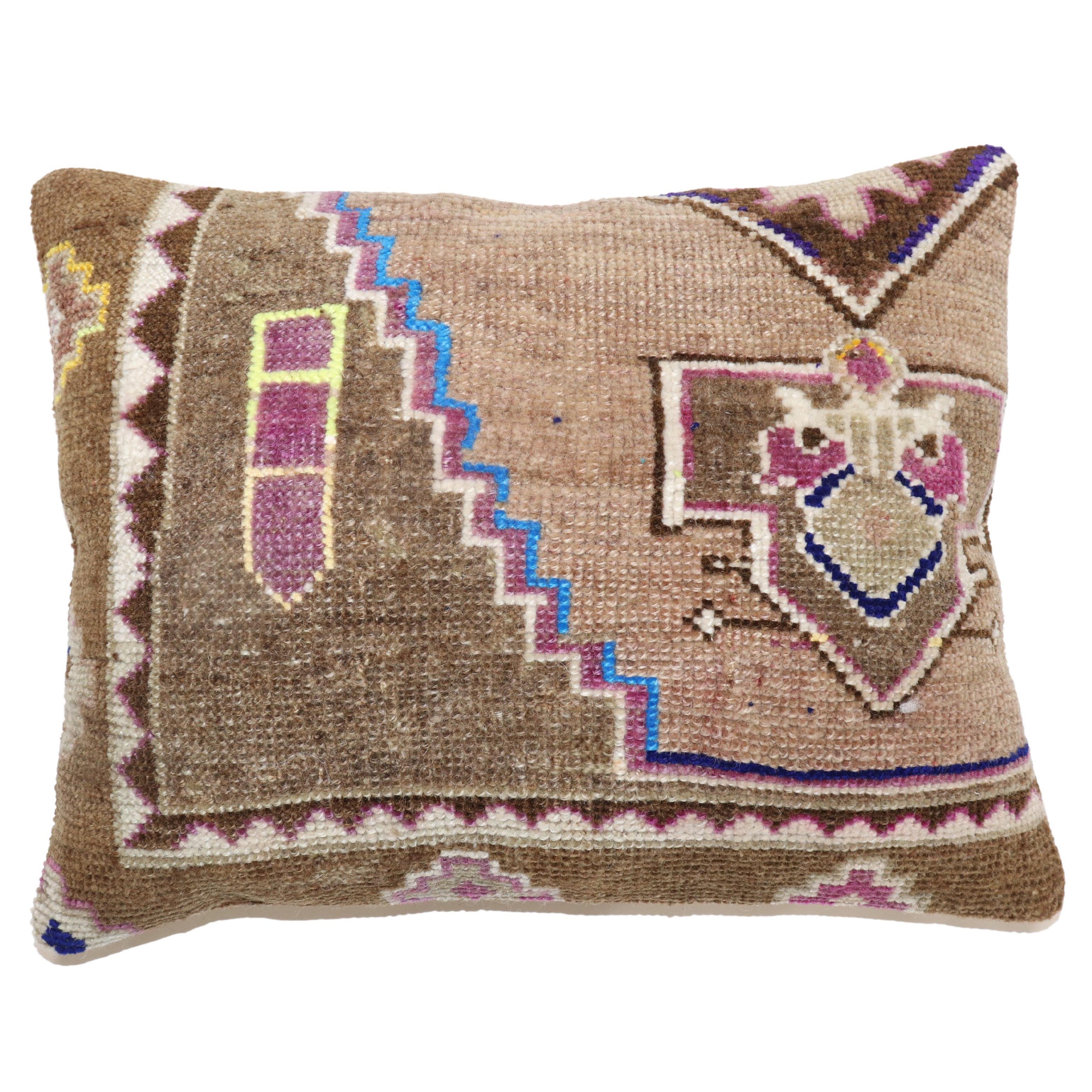 Zabihi Collection Vintage Turkish Kars Rug Pillow For Sale