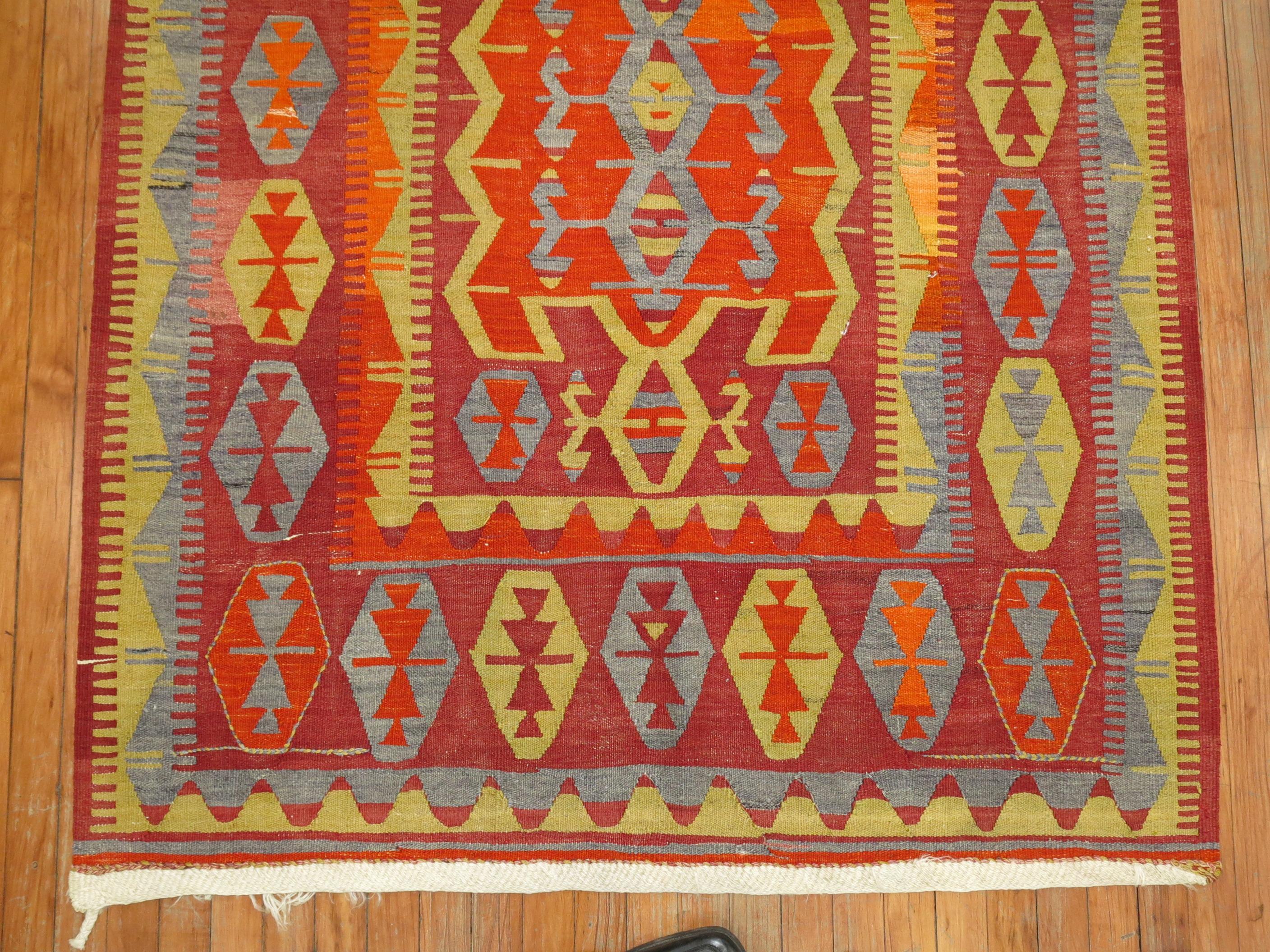 Zabihi Collection Vintage Türkischer Kelim Flachgewebe (Wolle) im Angebot