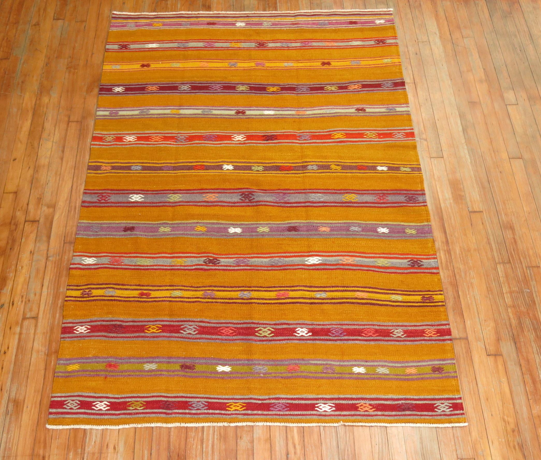 Wool Zabihi Collection Vintage Turkish Kilim For Sale