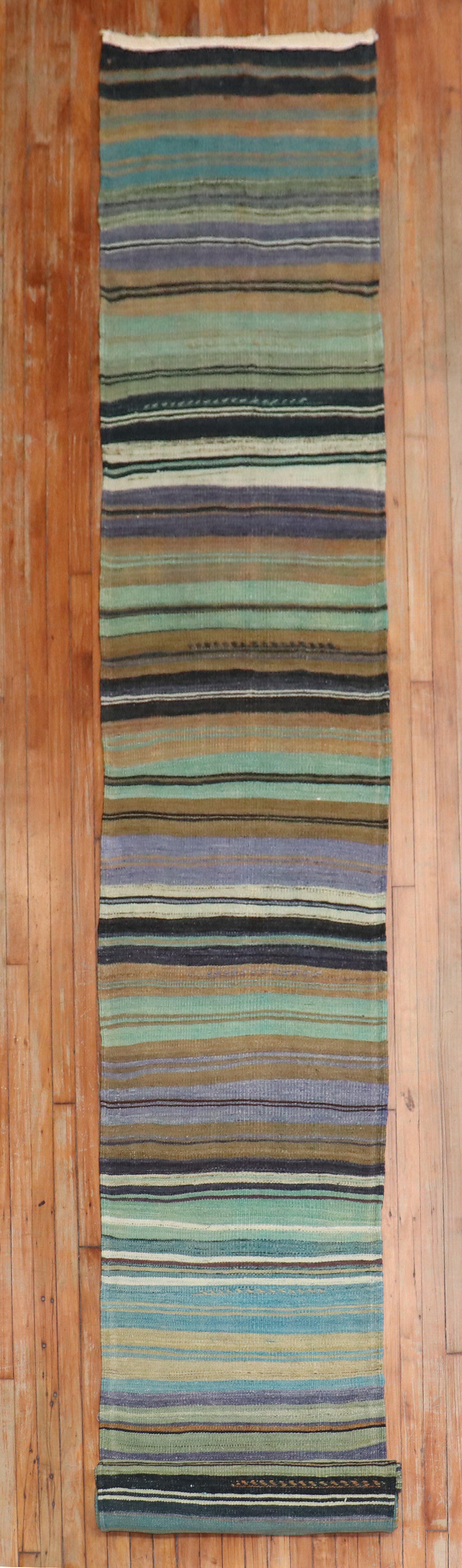Zabihi Collection Vintage Turkish Kilim Long Runner For Sale 3