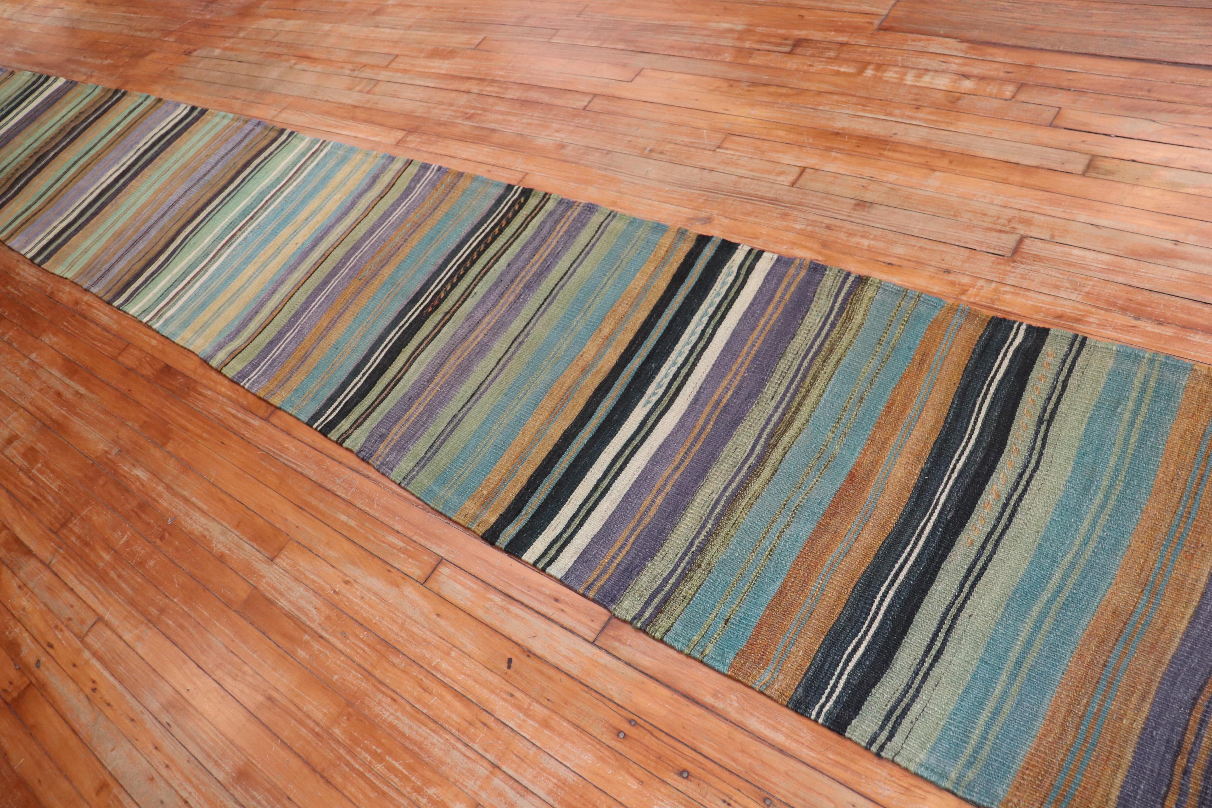 Zabihi Collection Vintage Turkish Kilim Long Runner For Sale 4