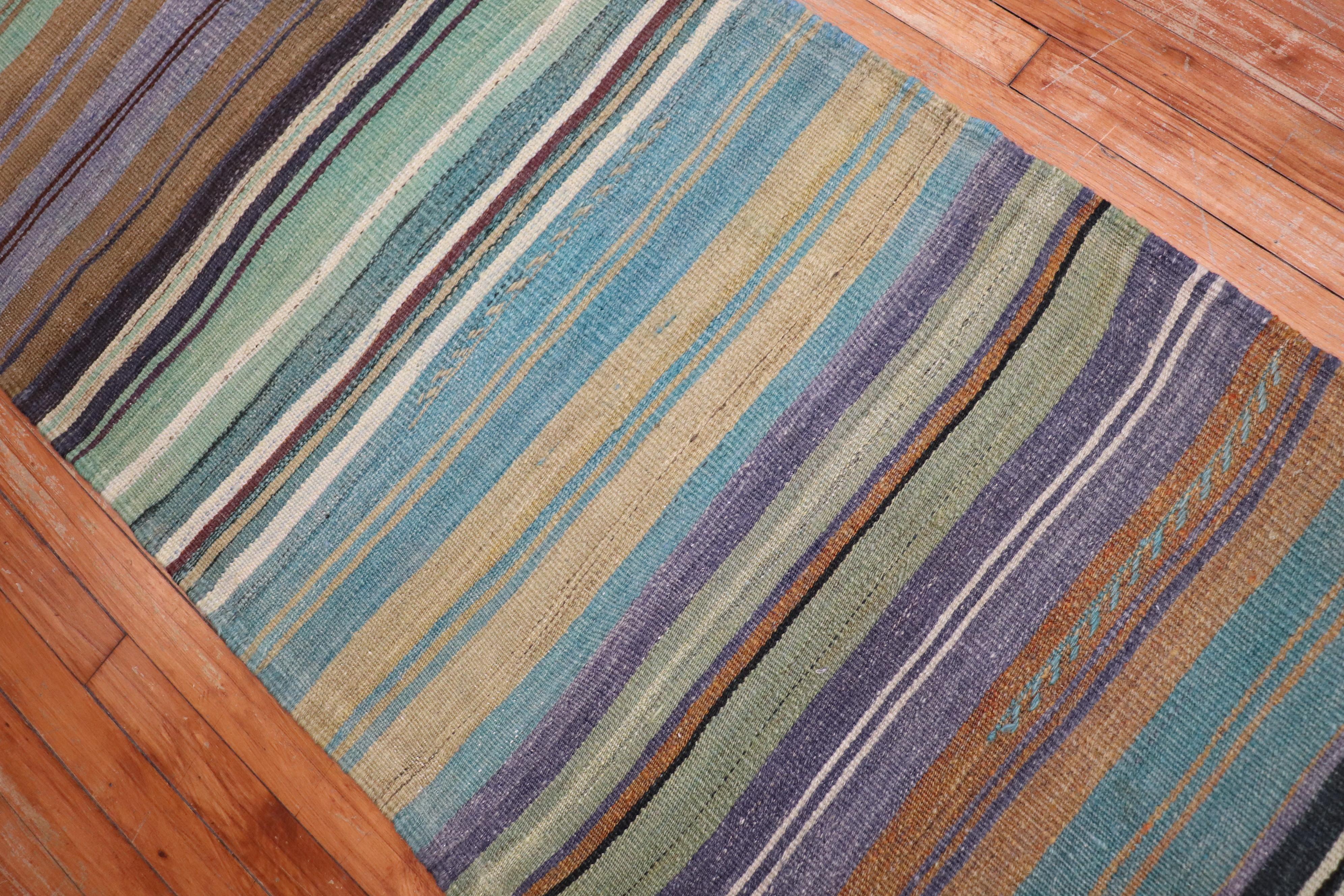 Hand-Knotted Zabihi Collection Vintage Turkish Kilim Long Runner For Sale