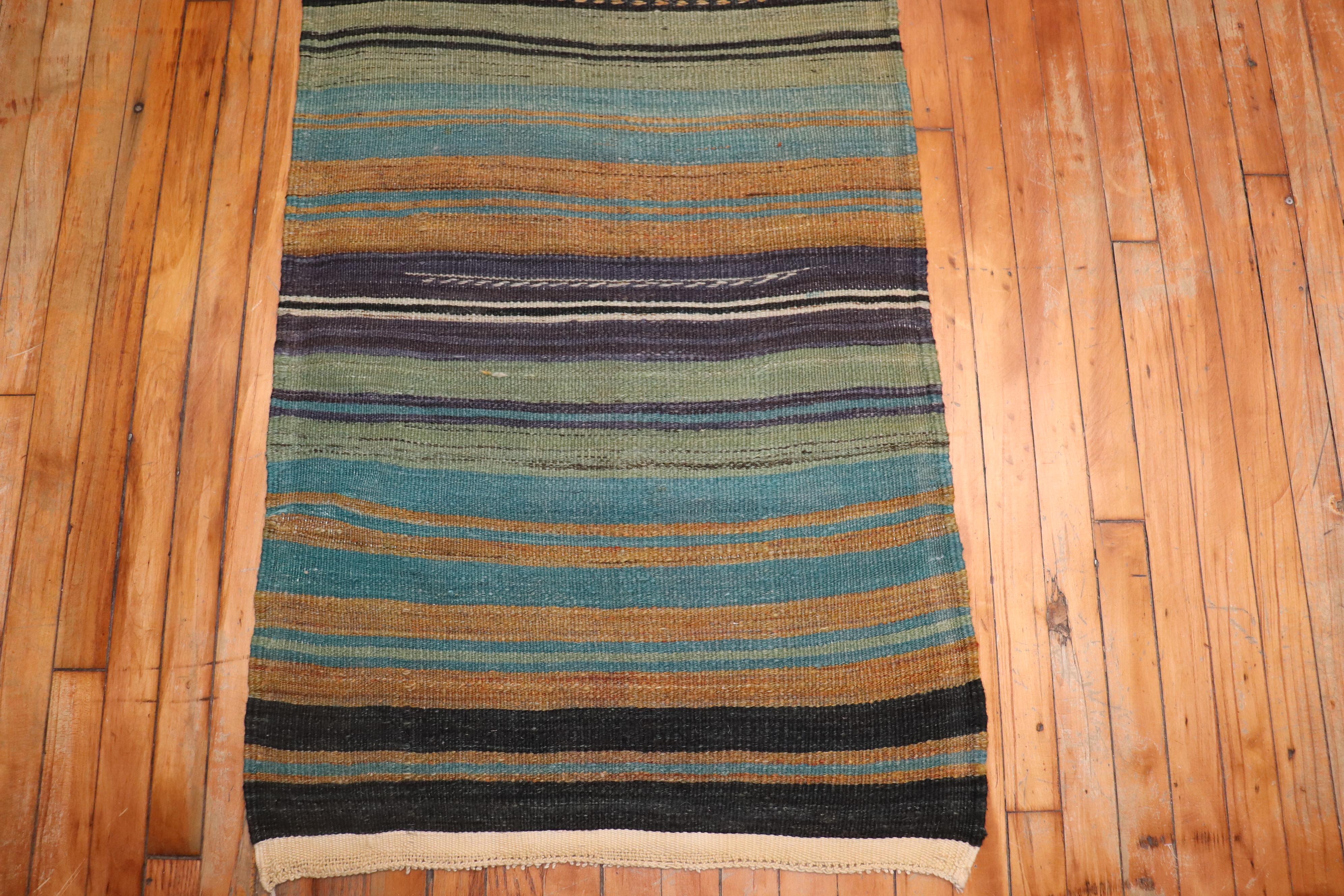 20th Century Zabihi Collection Vintage Turkish Kilim Long Runner For Sale