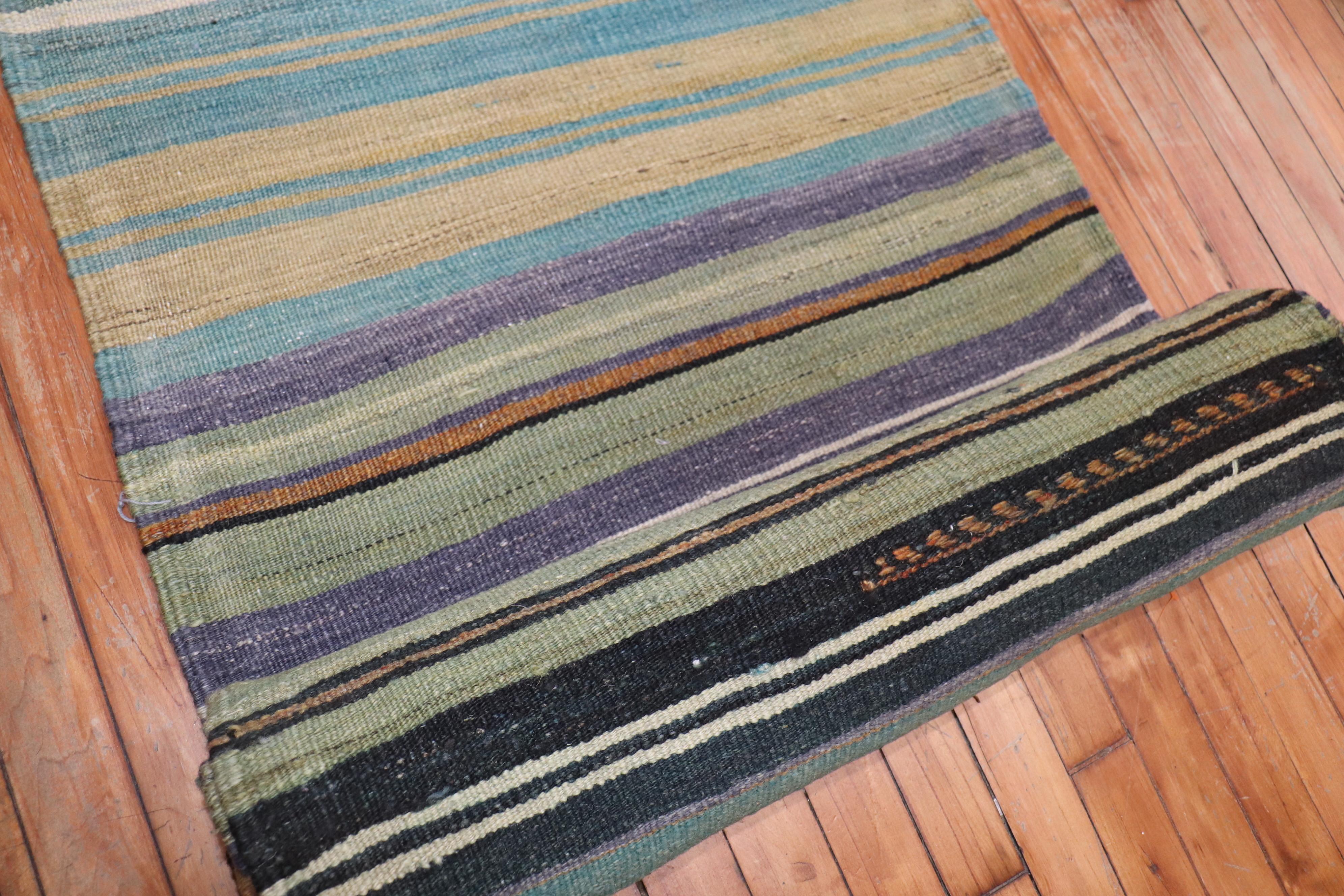 Wool Zabihi Collection Vintage Turkish Kilim Long Runner For Sale