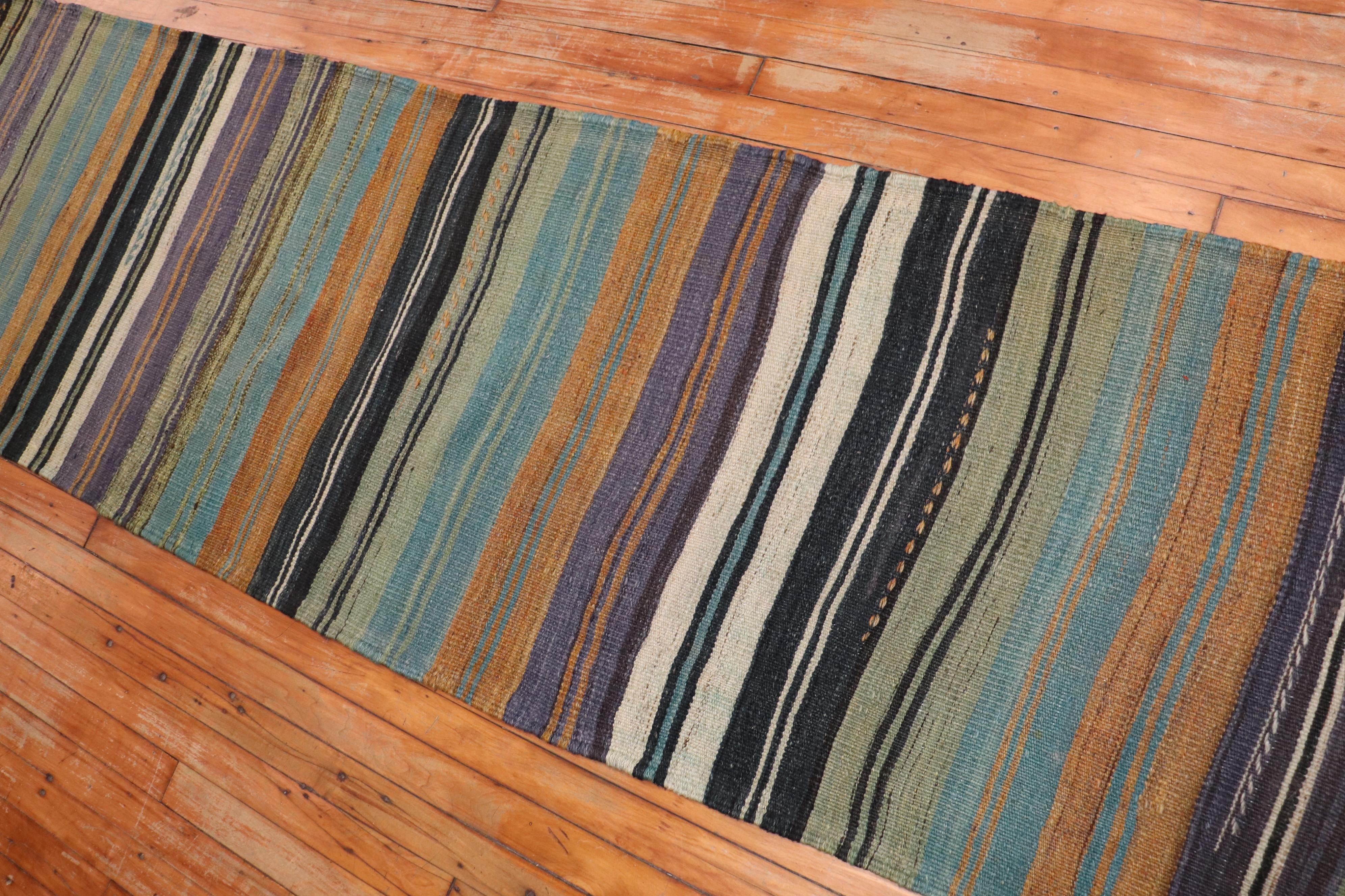 Zabihi Collection Vintage Turkish Kilim Long Runner For Sale 1