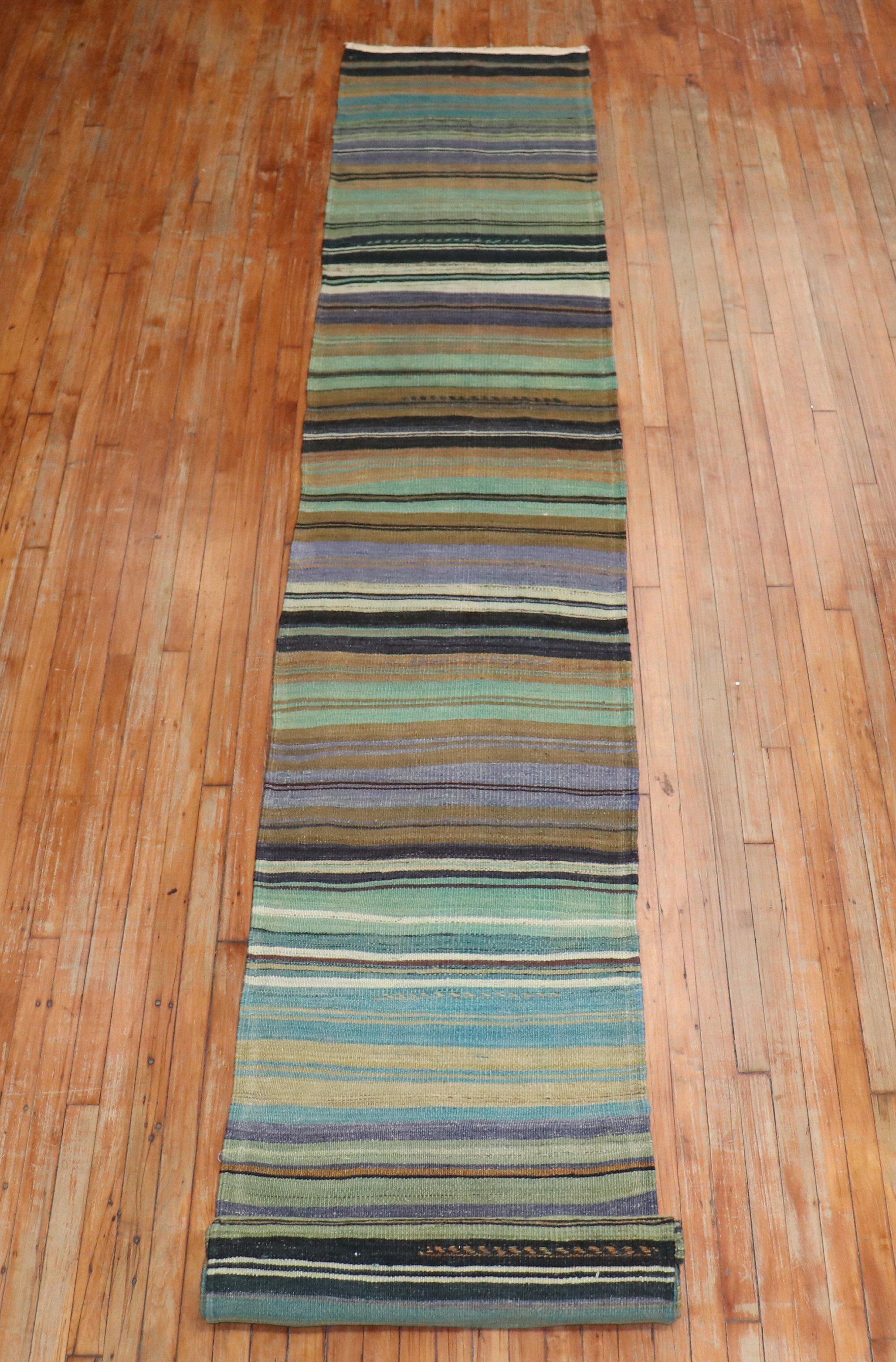 Zabihi Collection Vintage Turkish Kilim Long Runner For Sale 2