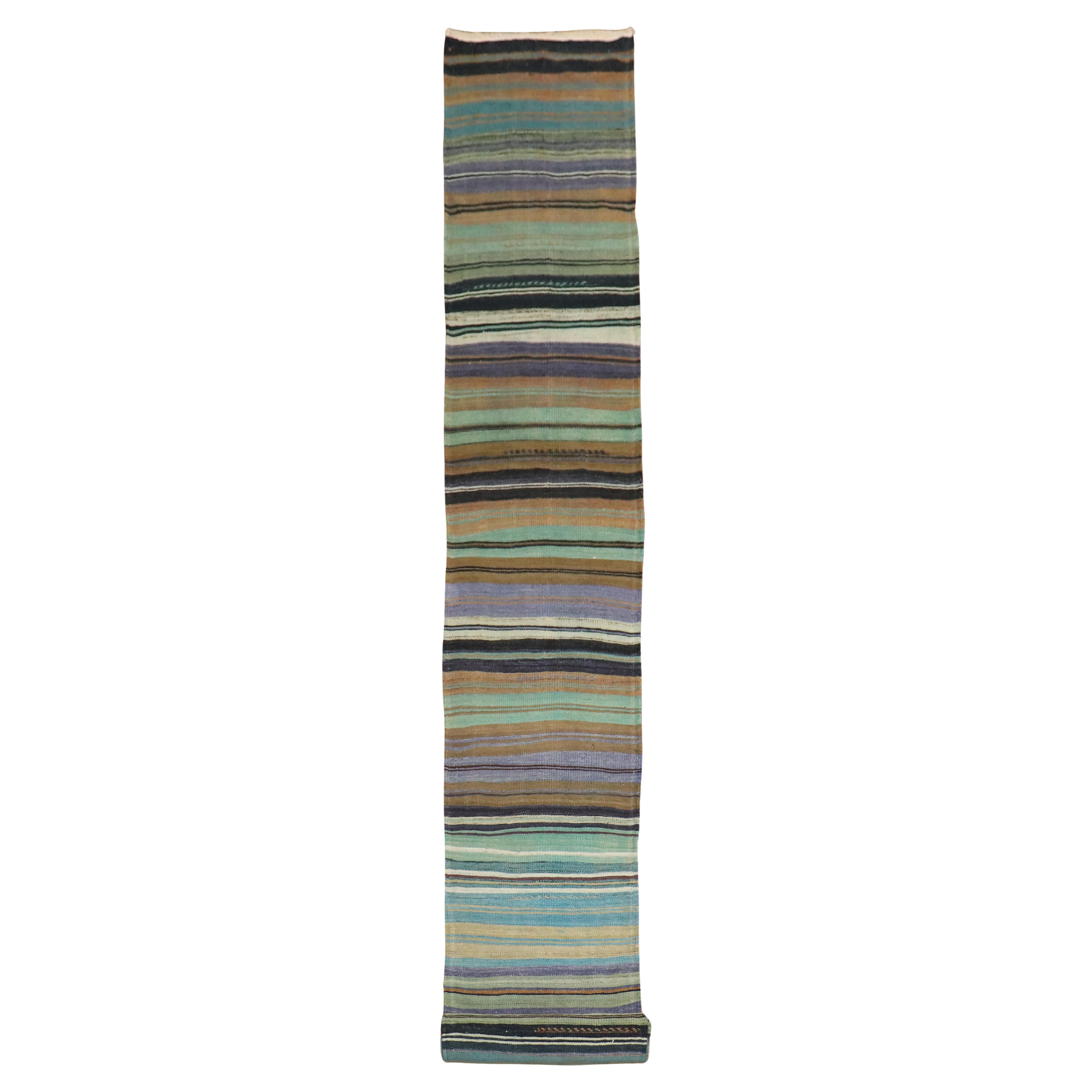Zabihi Collection Vintage Turkish Kilim Long Runner For Sale