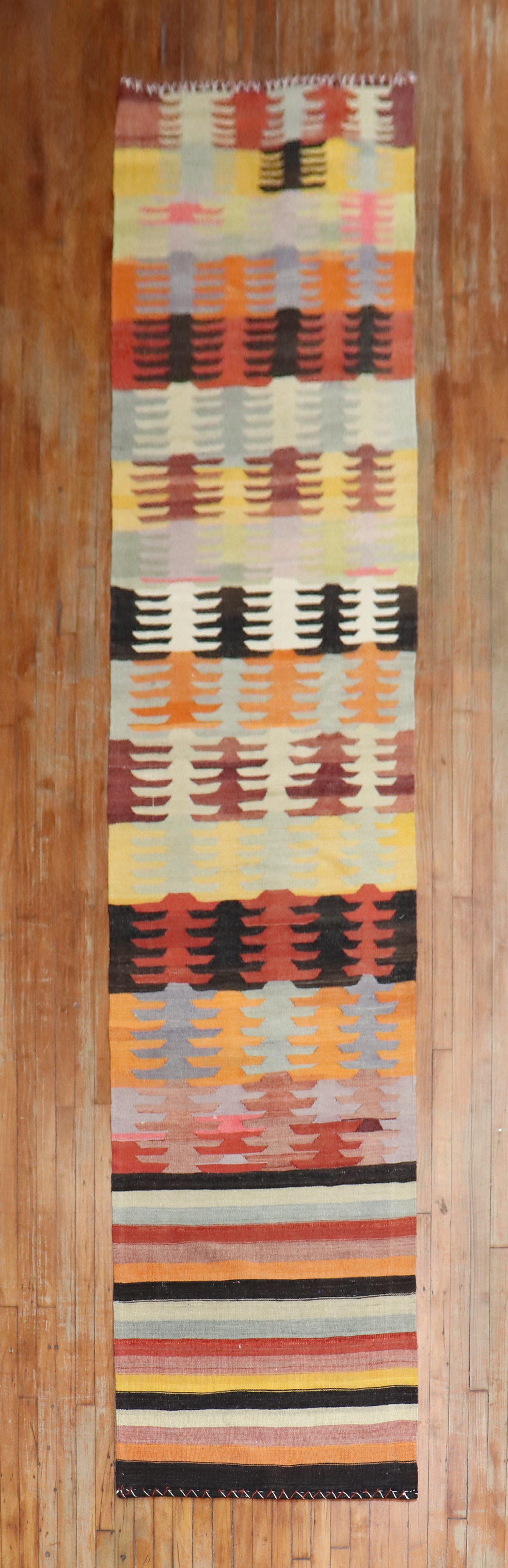 Long Turkish Kilim Runner from the middle of the 20th century

Measures: 3' x 15'9