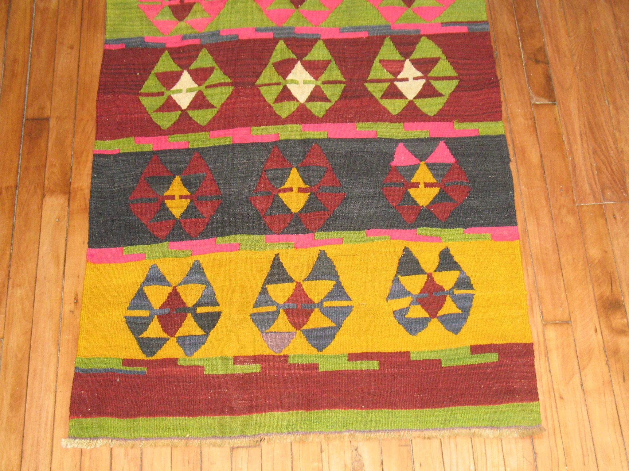 Navajo Zabihi Collection Vintage Turkish Kilim Runner For Sale