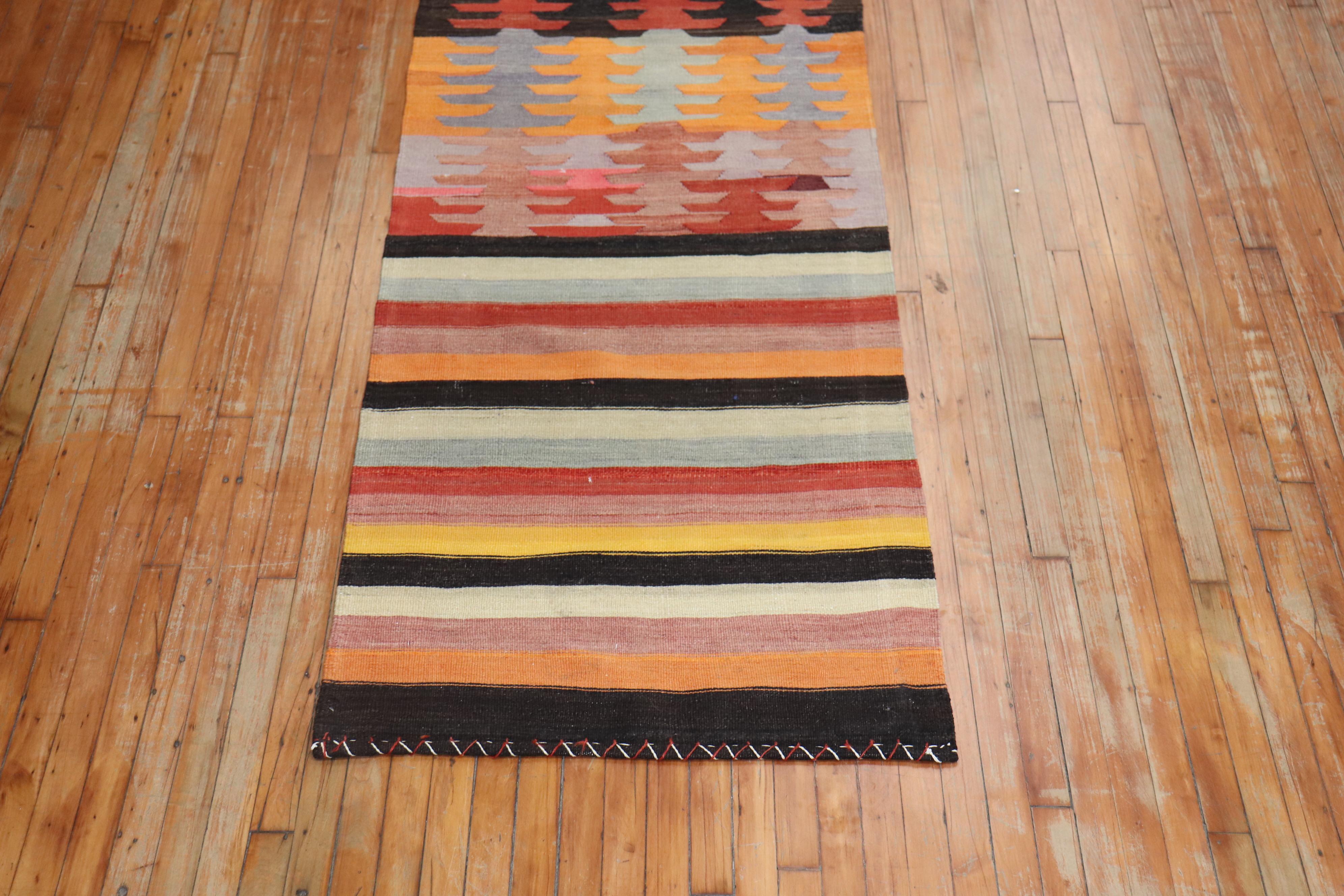 Hand-Knotted Zabihi Collection Vintage Turkish Kilim Runner For Sale