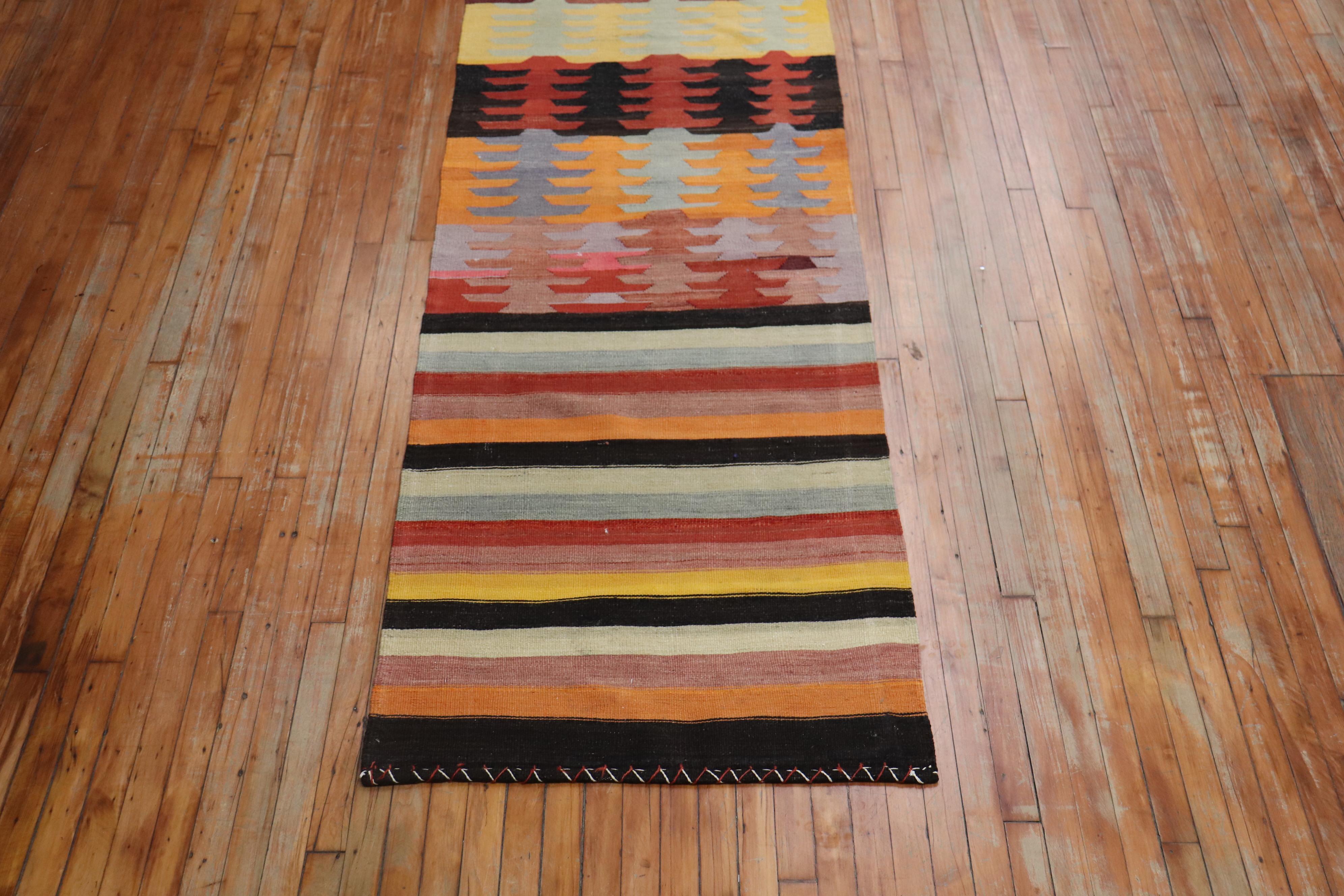 Zabihi Collection Vintage Turkish Kilim Runner In Good Condition For Sale In New York, NY