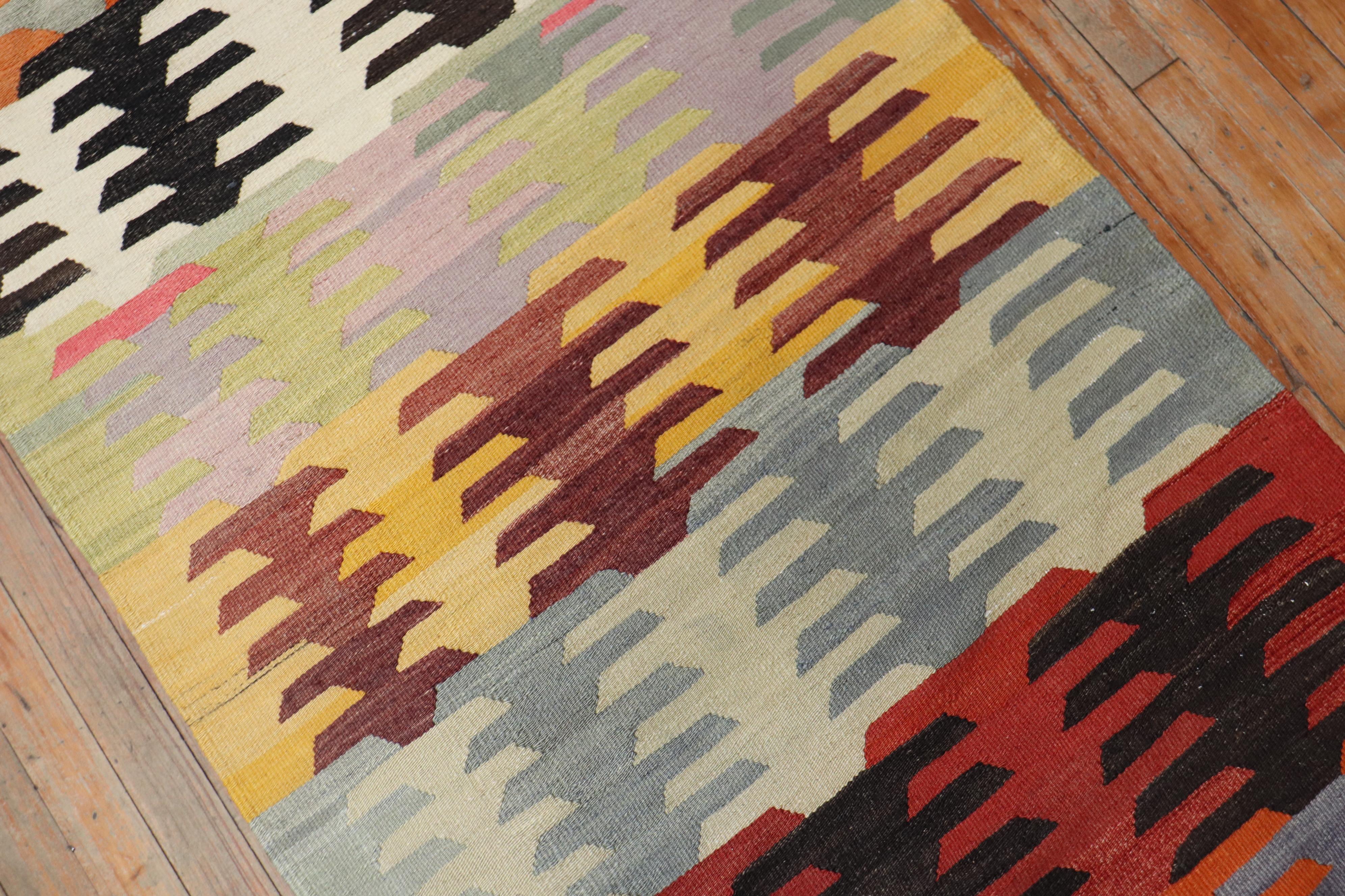 20th Century Zabihi Collection Vintage Turkish Kilim Runner For Sale