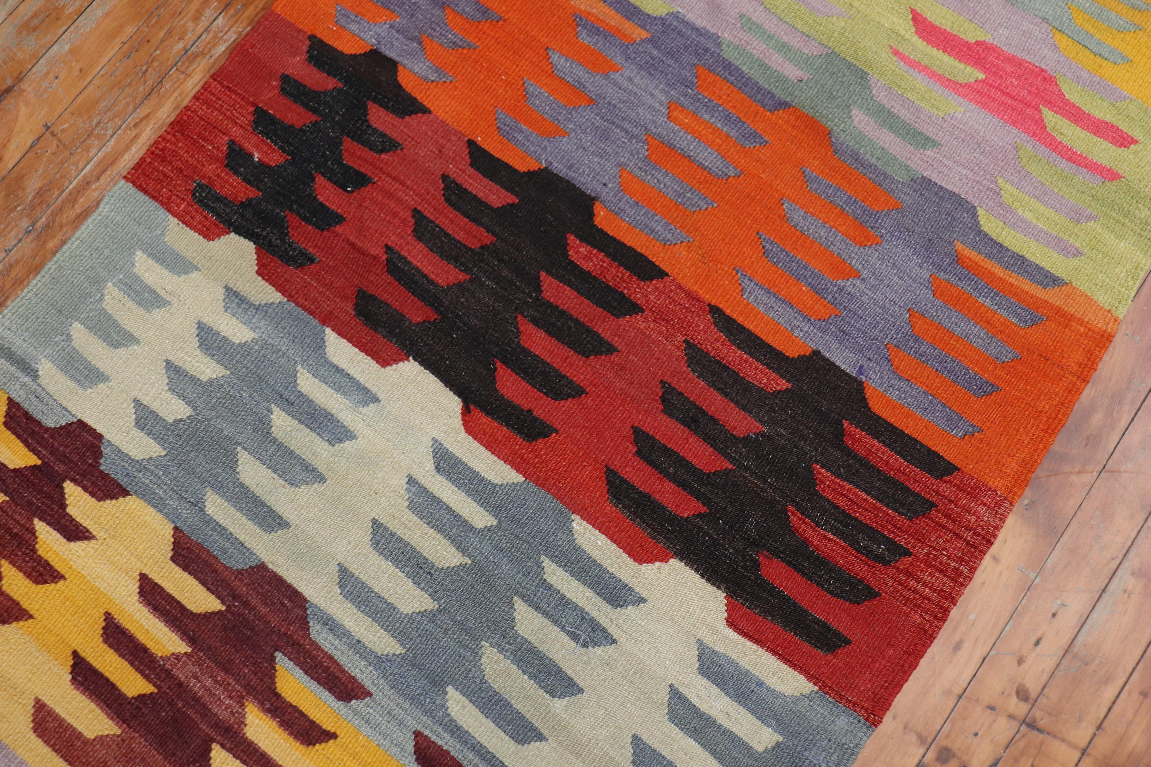 Wool Zabihi Collection Vintage Turkish Kilim Runner For Sale