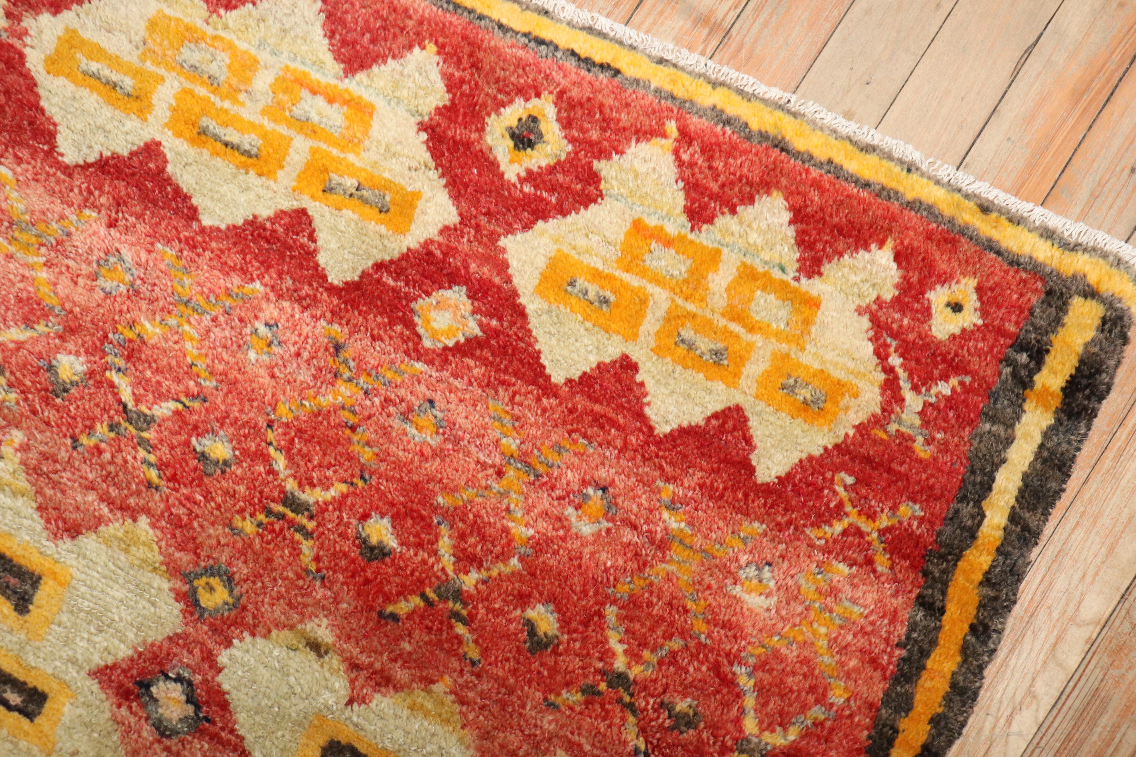 Hand-Knotted Zabihi Collection Vintage Turkish Mini Square Red Rug For Sale