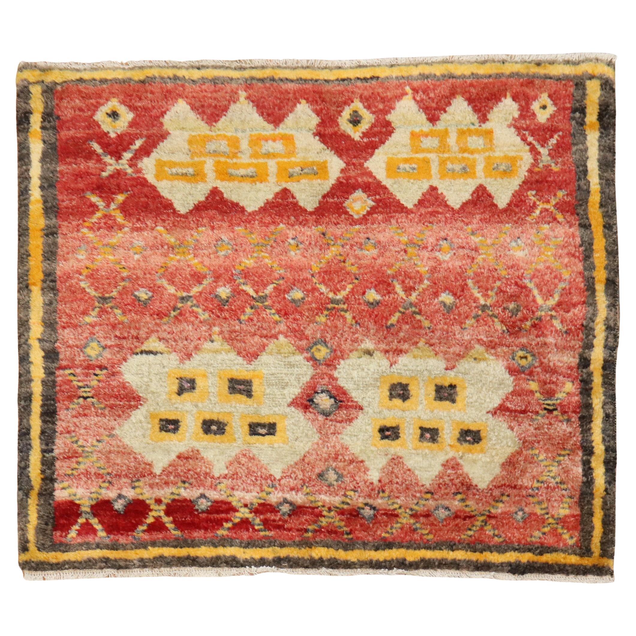 Zabihi Collection Vintage Turkish Mini Square Red Rug For Sale