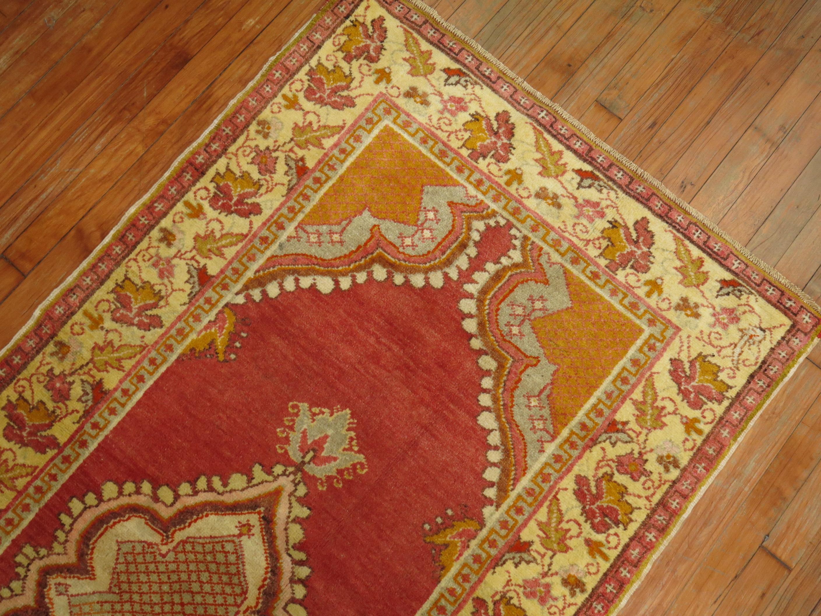 Hand-Knotted Zabihi Collection Vintage Turkish Oushak Small Rug For Sale