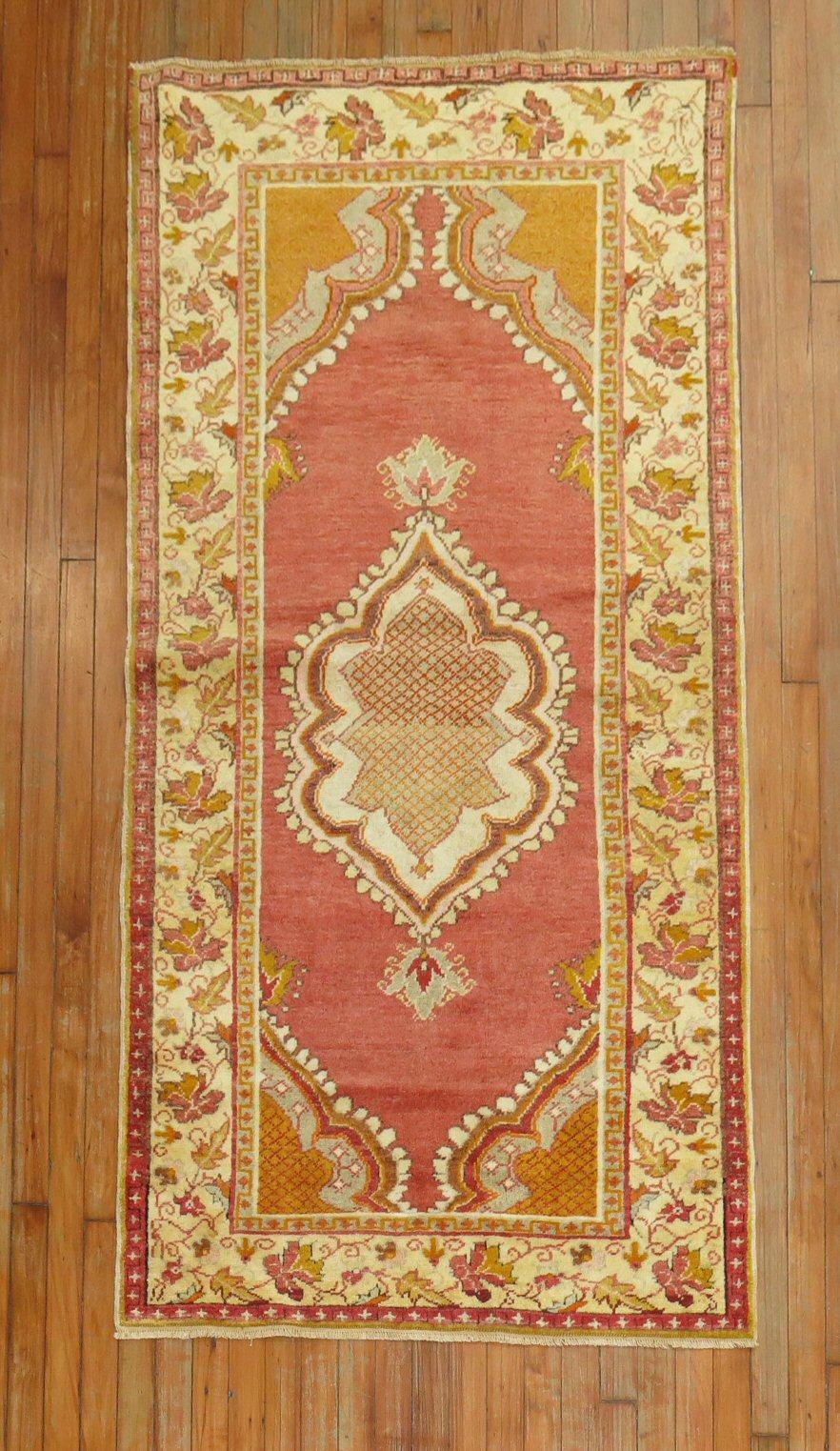Wool Zabihi Collection Vintage Turkish Oushak Small Rug For Sale