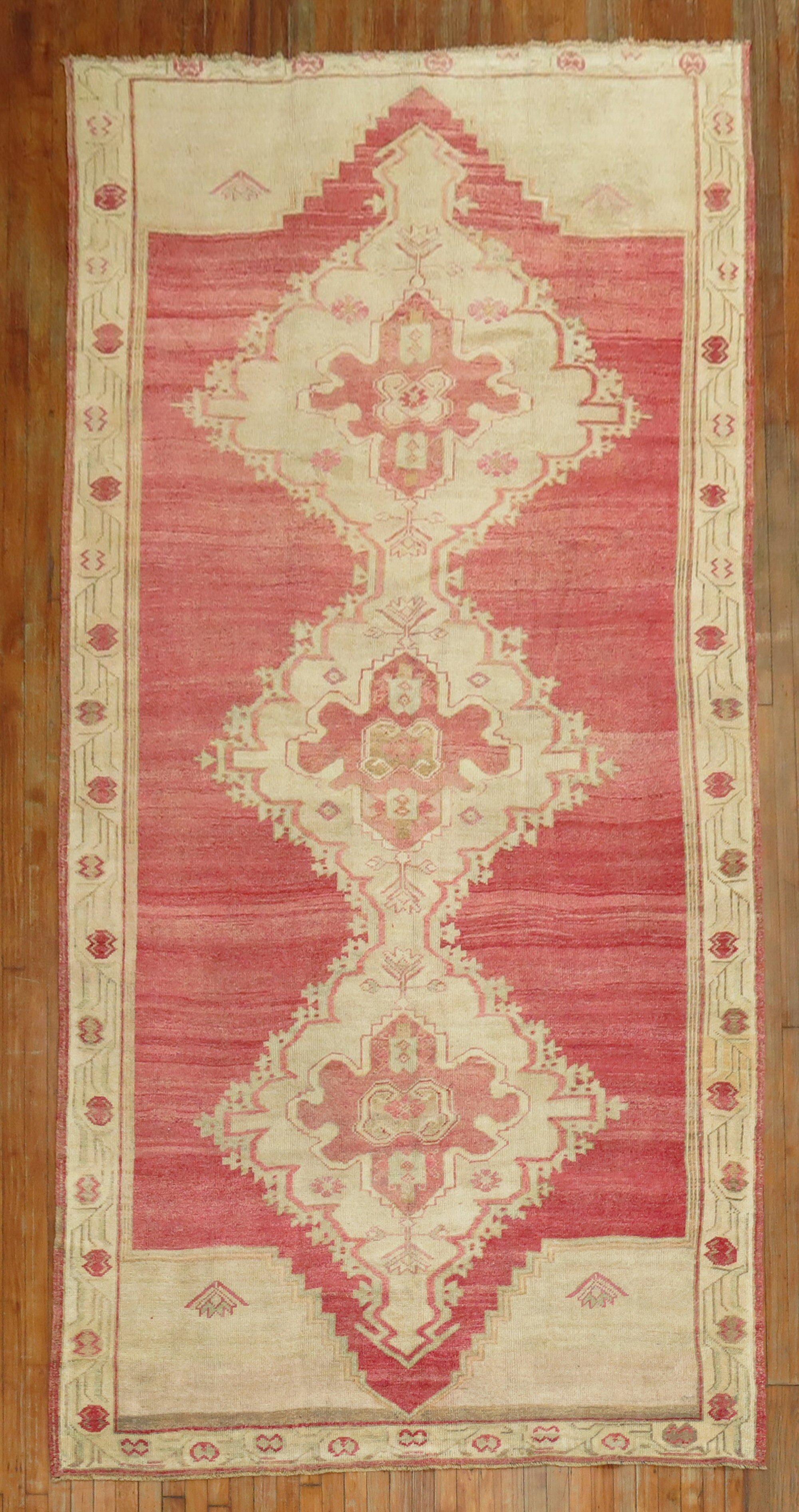 Zabihi Collection Vintage Turkish Pink Gallery Rug For Sale 3