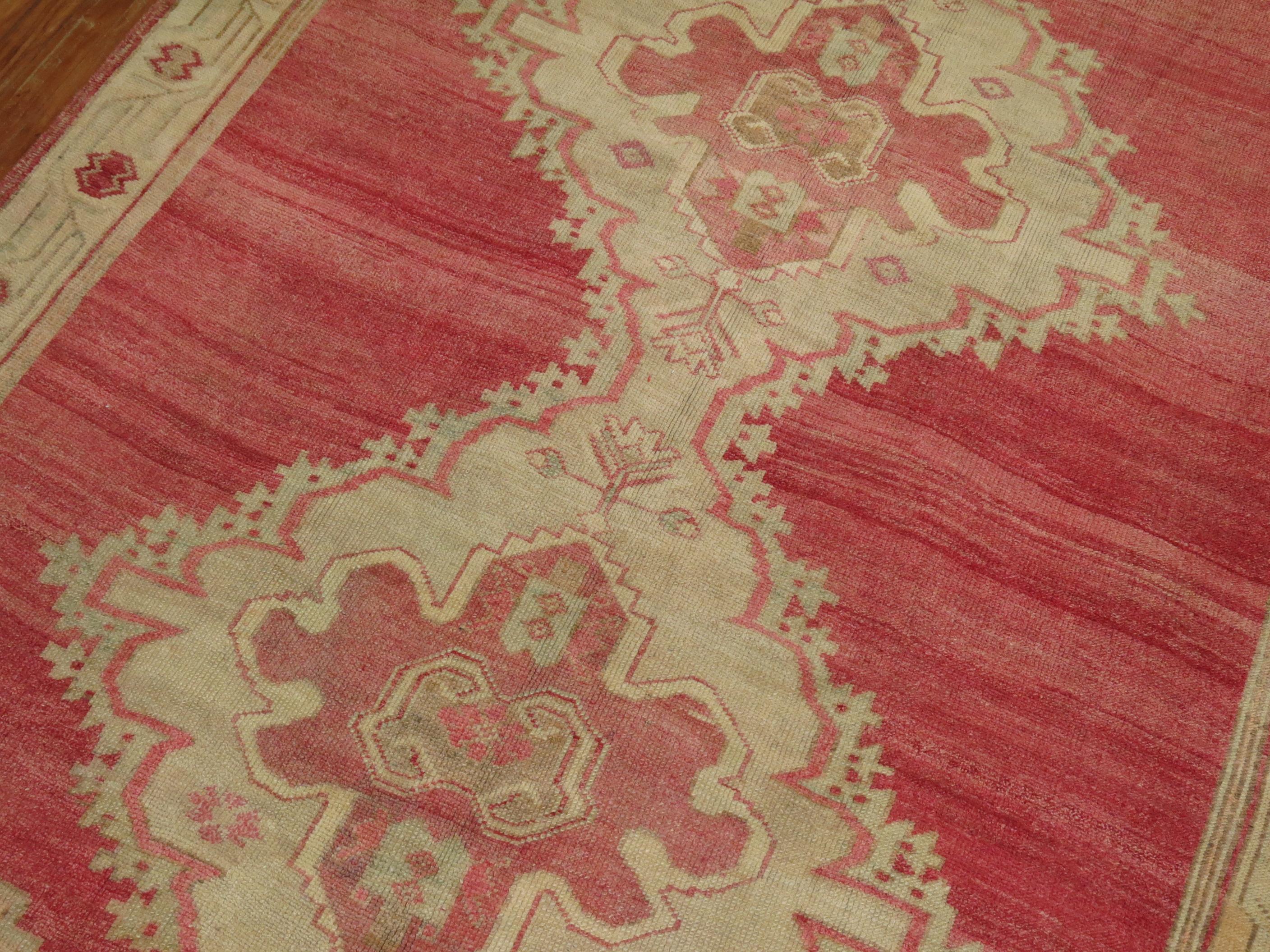 Hand-Knotted Zabihi Collection Vintage Turkish Pink Gallery Rug For Sale