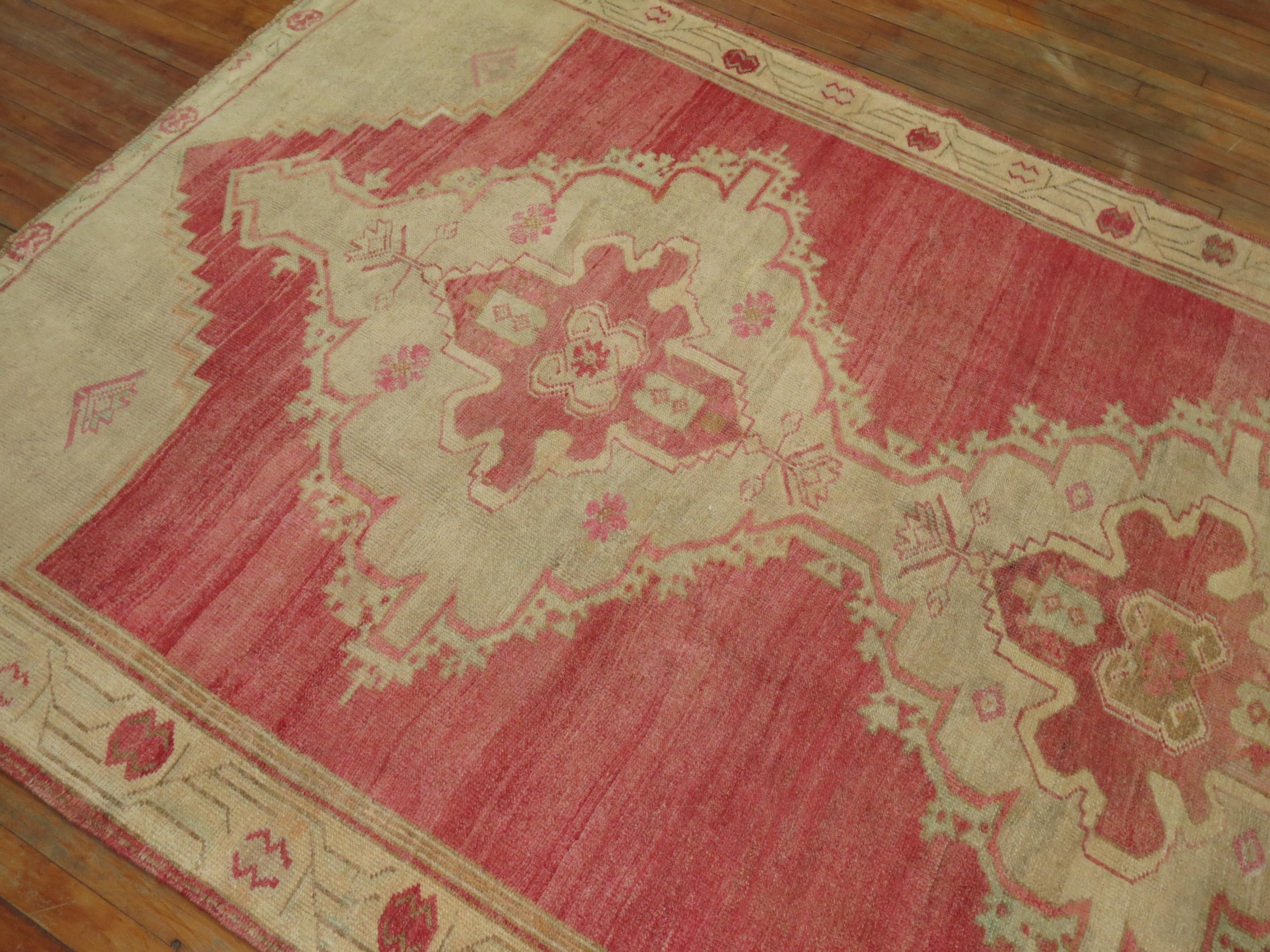 Wool Zabihi Collection Vintage Turkish Pink Gallery Rug For Sale