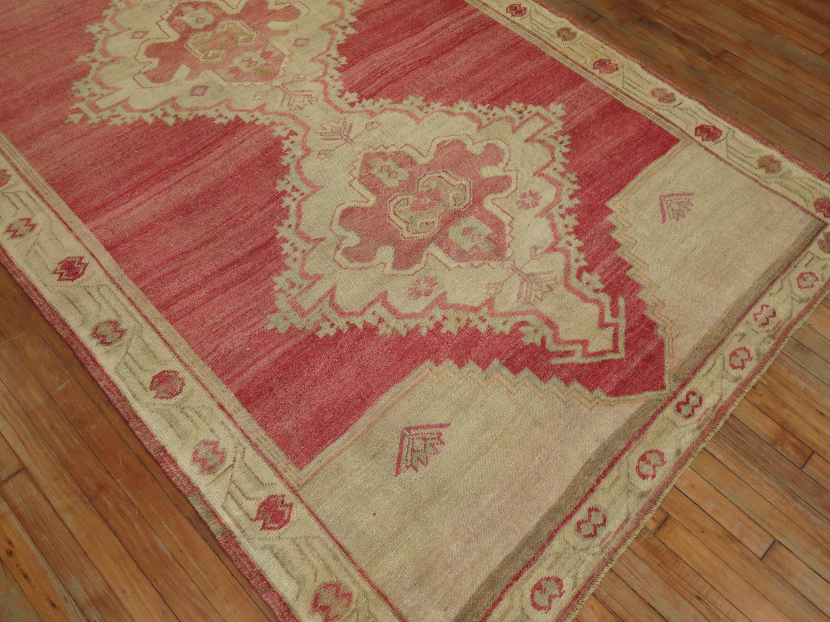Zabihi Collection Vintage Turkish Pink Gallery Rug For Sale 1