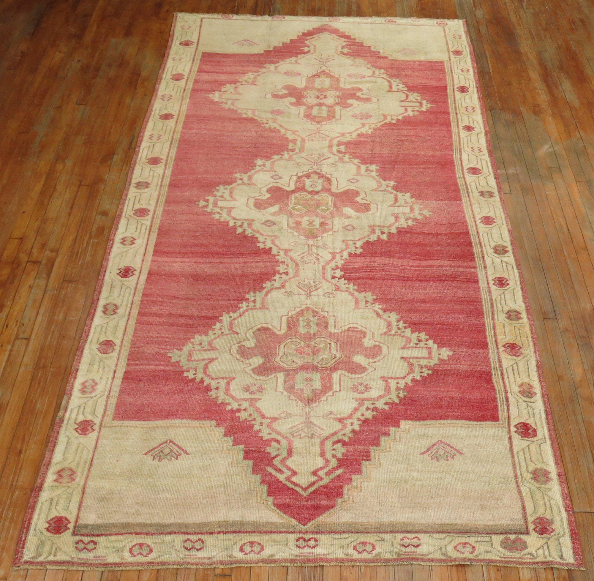 Zabihi Collection Vintage Turkish Pink Gallery Rug For Sale 2
