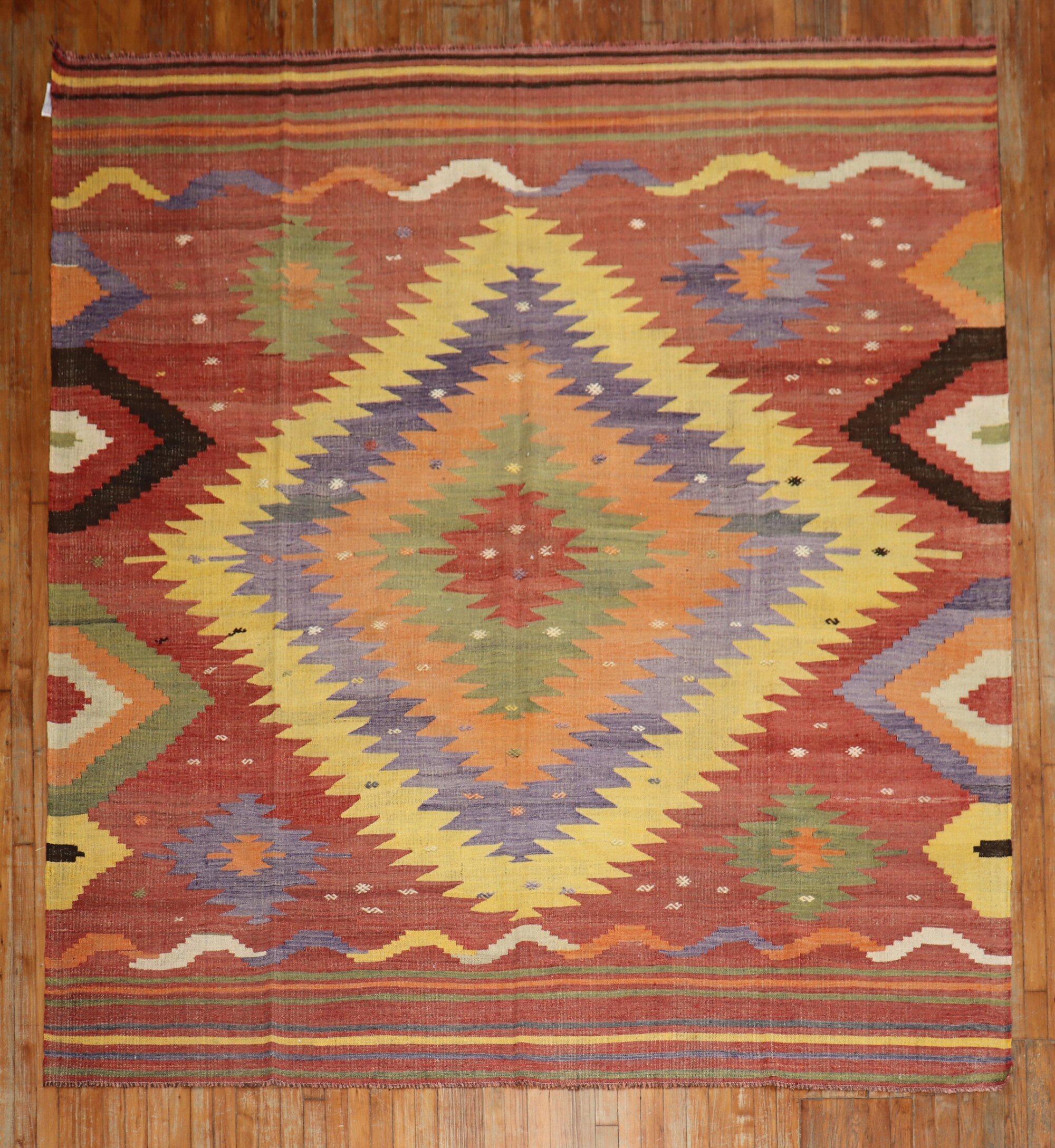 Zabihi Collection Vintage Turkish Room Size Kilim For Sale 3