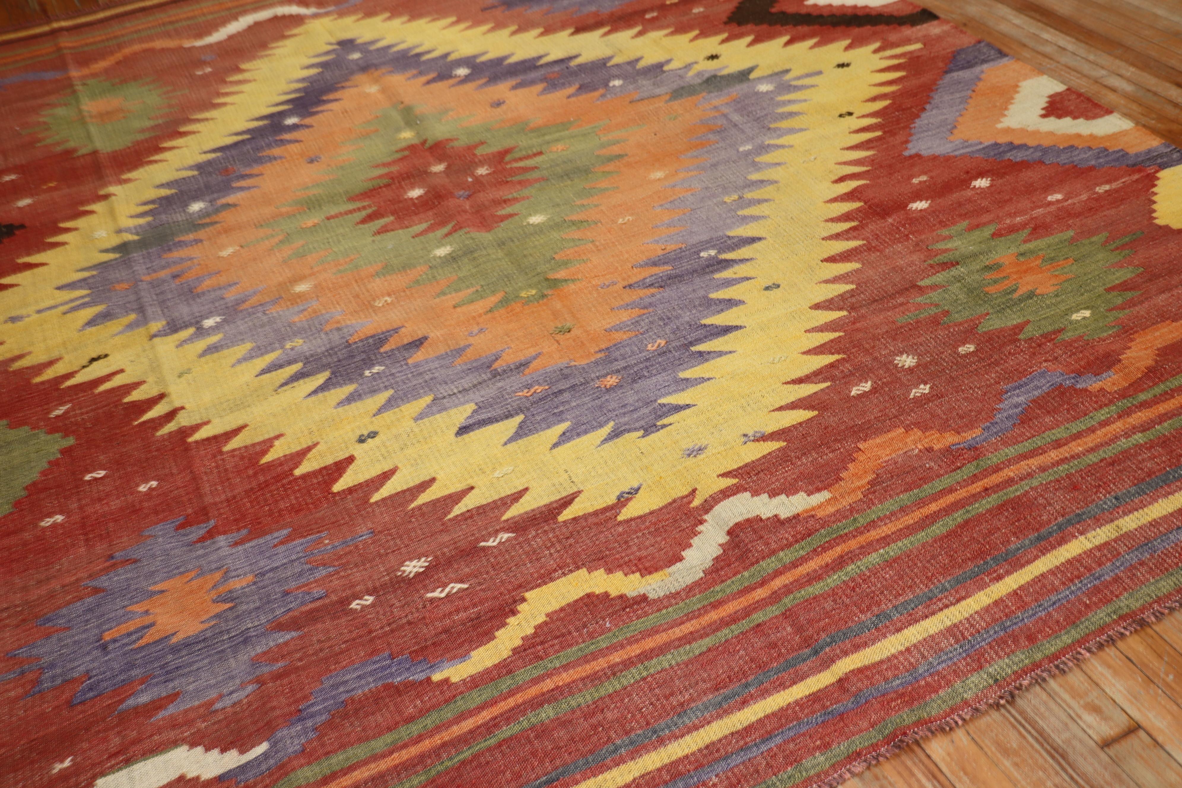 Zabihi Collection Vintage Turkish Room Size Kilim For Sale 4
