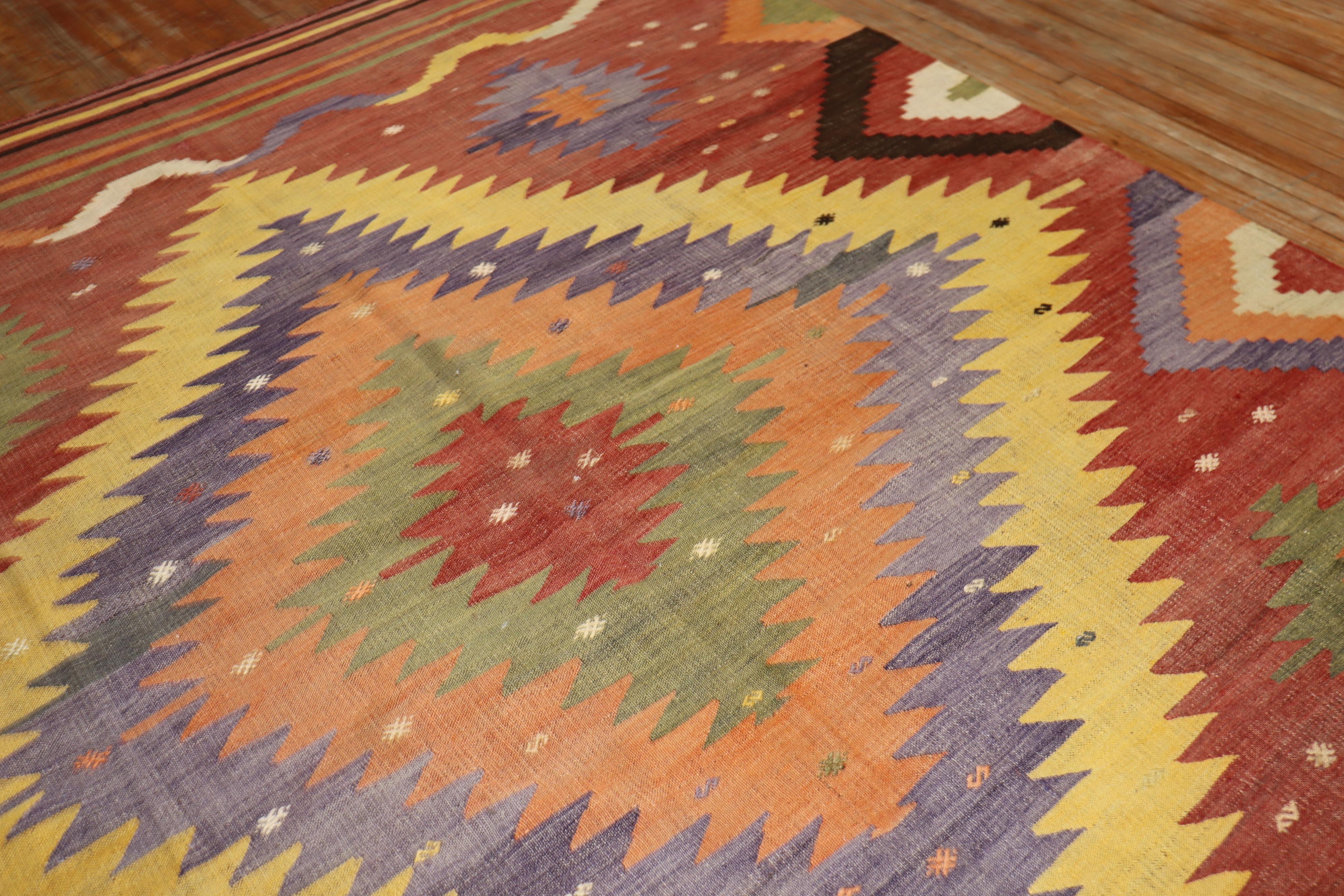 Zabihi Collection Vintage Turkish Room Size Kilim For Sale 5