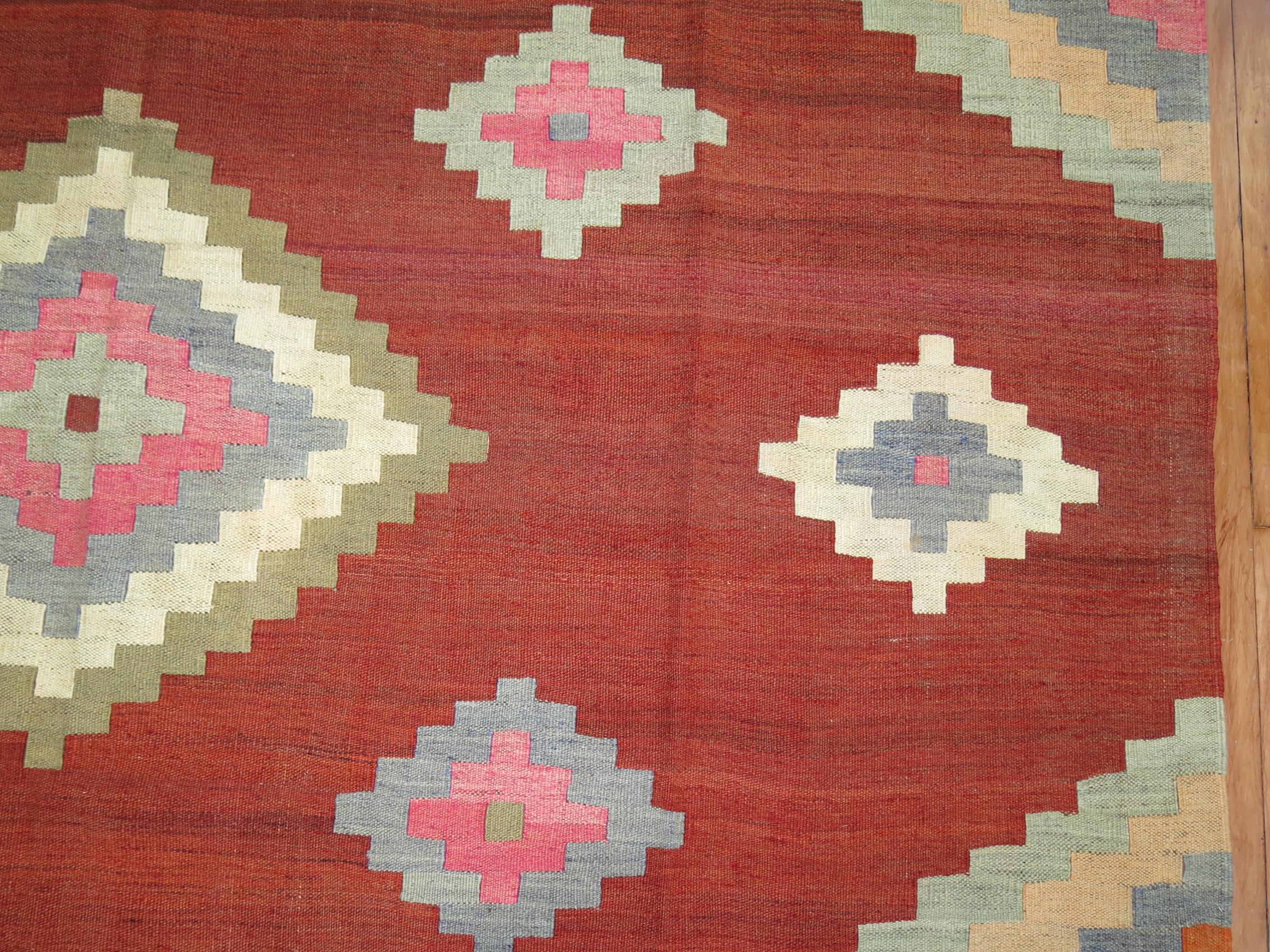Native American Zabihi Collection Vintage Turkish Room Size Kilim For Sale